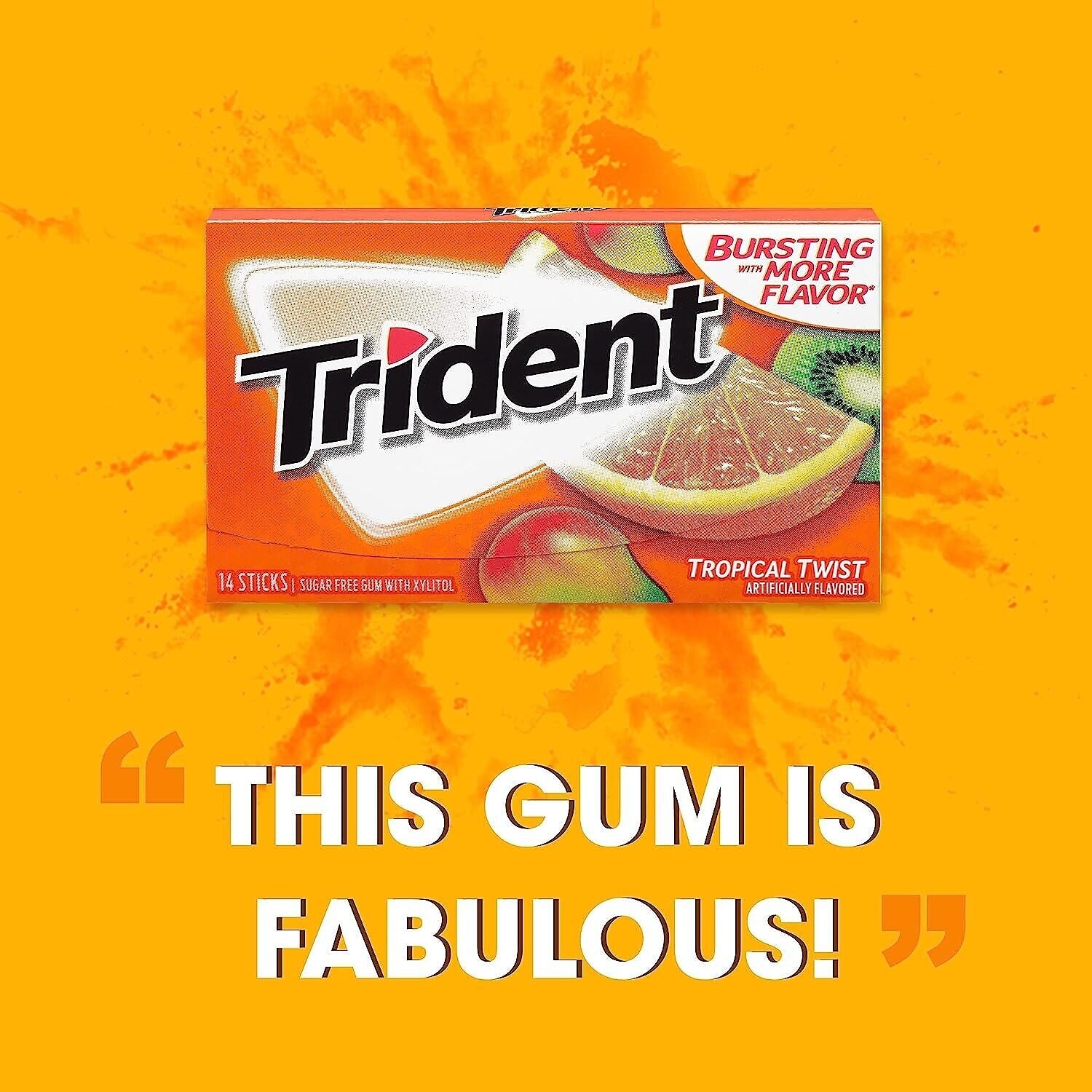 Trident Sugar Free Tropical Twist Gum, 14 Pieces/Pack, 12/Box