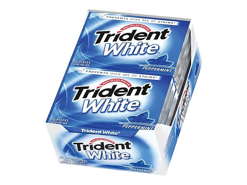 Trident White Sugar Free Peppermint Gum, 12 Pieces/Pack, 9/Box