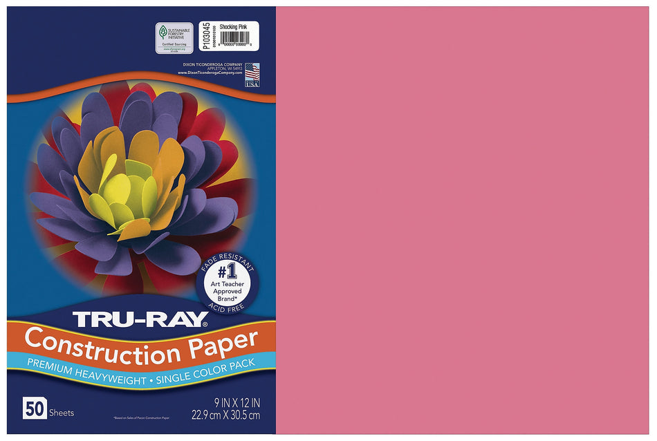 Tru-Ray 12" x 18" Construction Paper, Shocking Pink, 50 Sheets