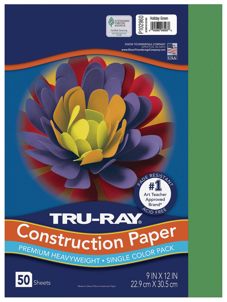 Tru-Ray 9" x 12" Construction Paper, Holiday Green, 50 Sheets