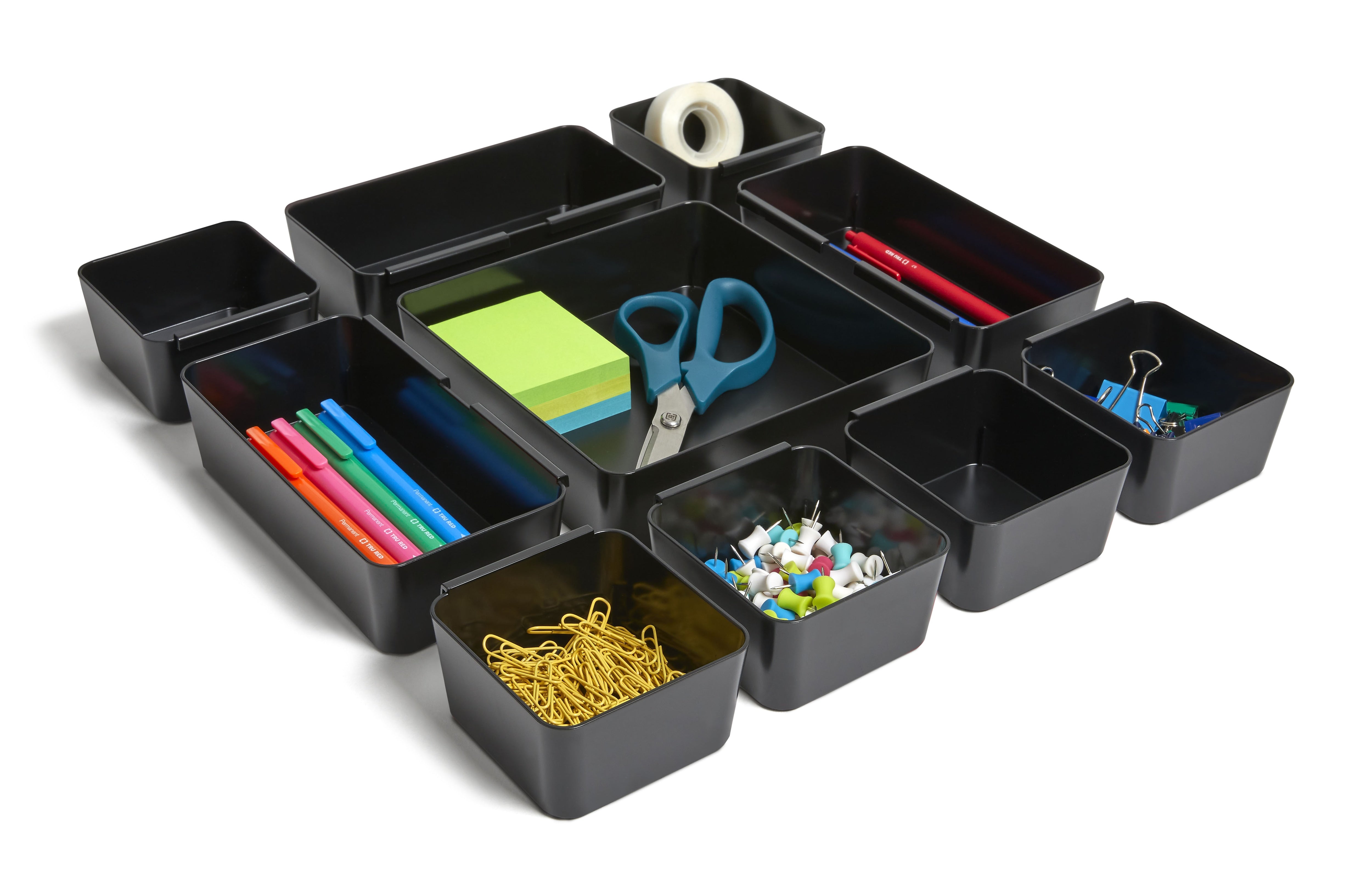 TRU RED™ 10-Compartment Plastic Drawer Organizer, Black