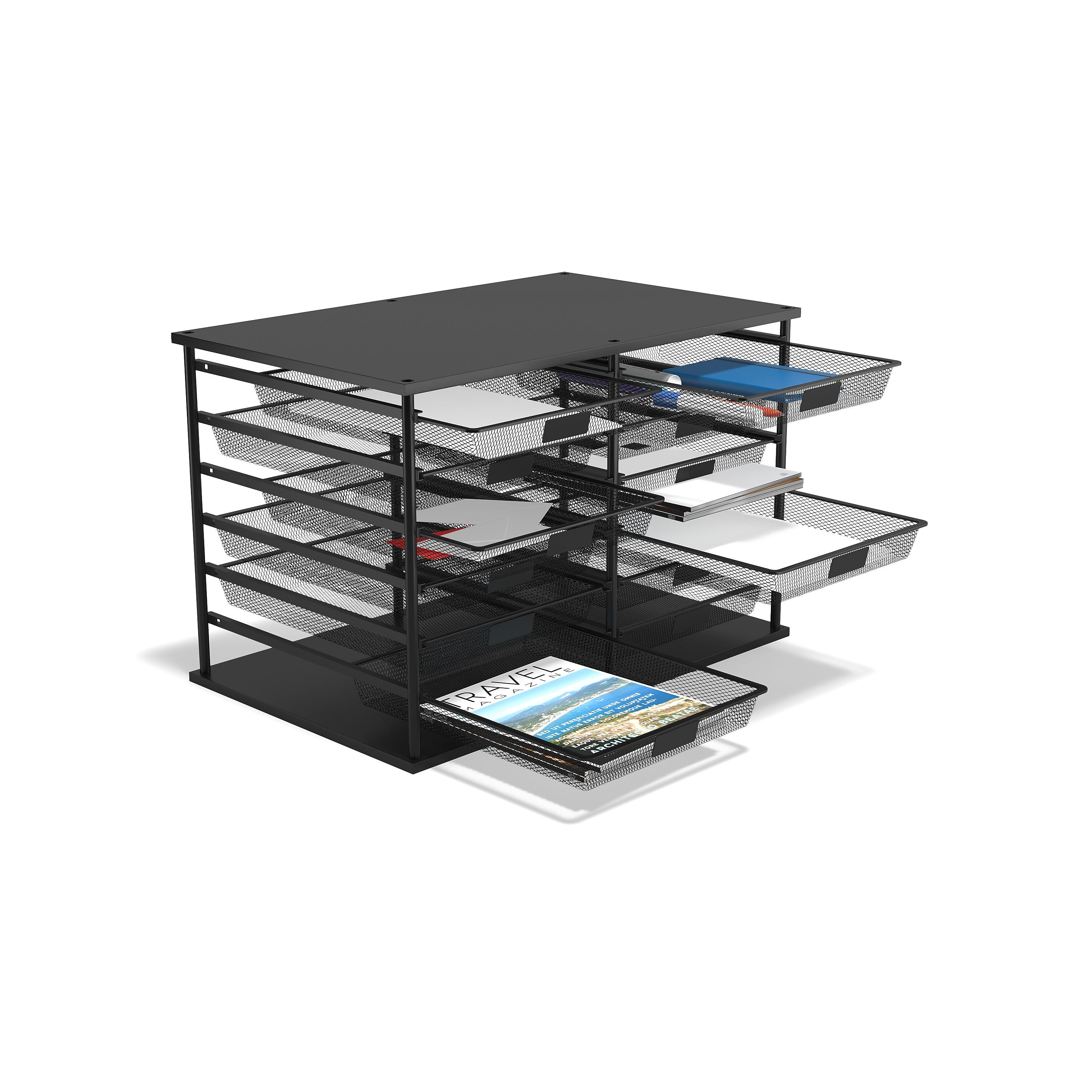 TRU RED™ 12-Compartment Metal Mesh File Organizer, Matte Black