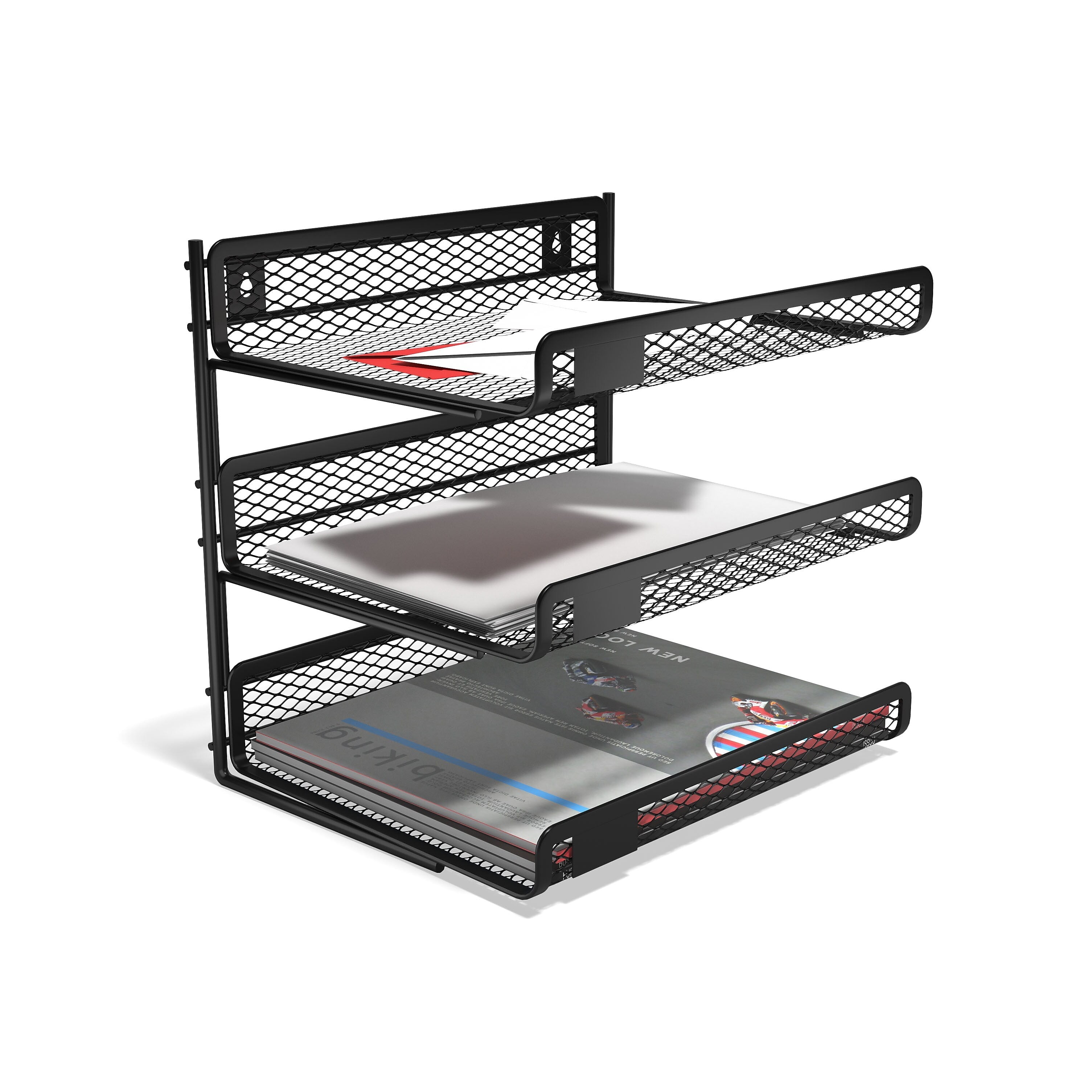 TRU RED™ 3-Compartment Metal Mesh File Organizer, Matte Black