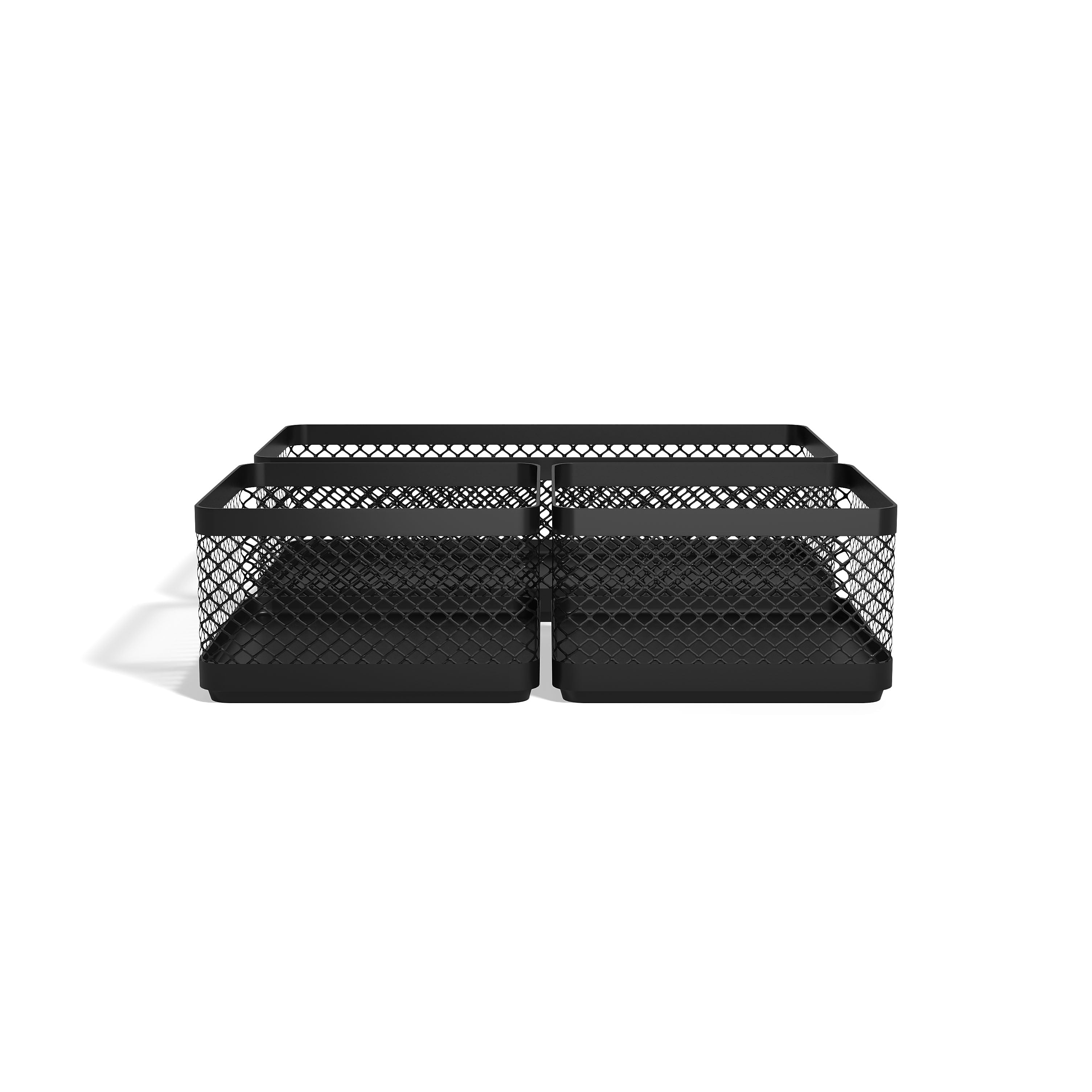 TRU RED™ 3-Compartment Stackable Wire Mesh Desk Organizer, Matte Black