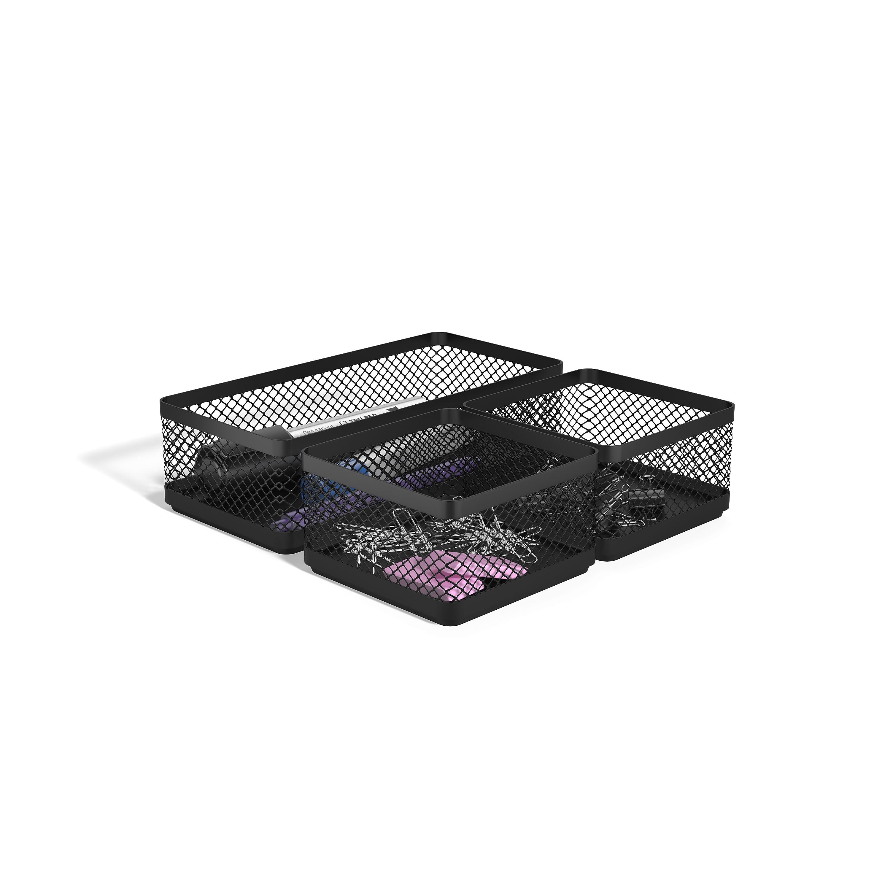 TRU RED™ 3-Compartment Stackable Wire Mesh Desk Organizer, Matte Black
