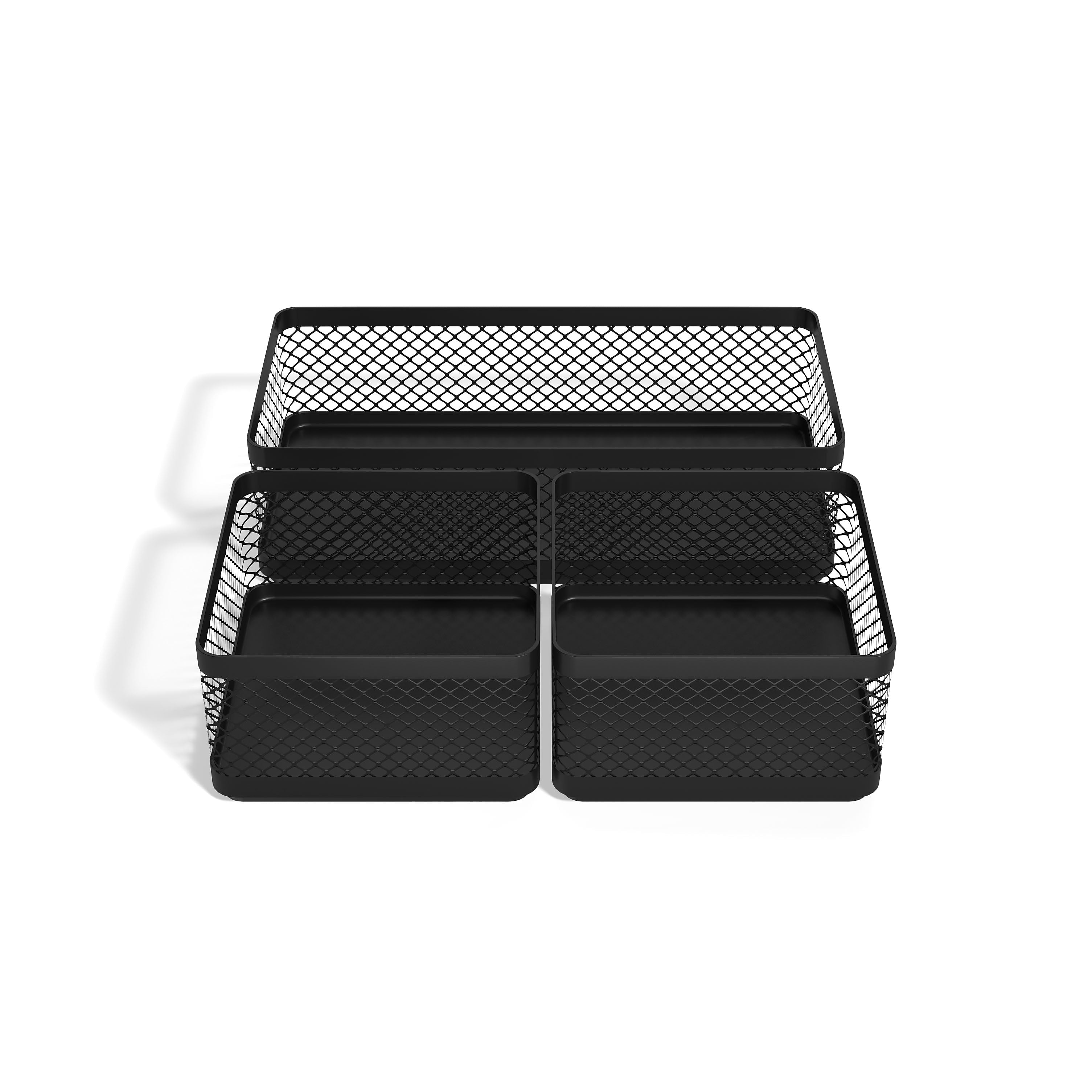TRU RED™ 3-Compartment Stackable Wire Mesh Desk Organizer, Matte Black