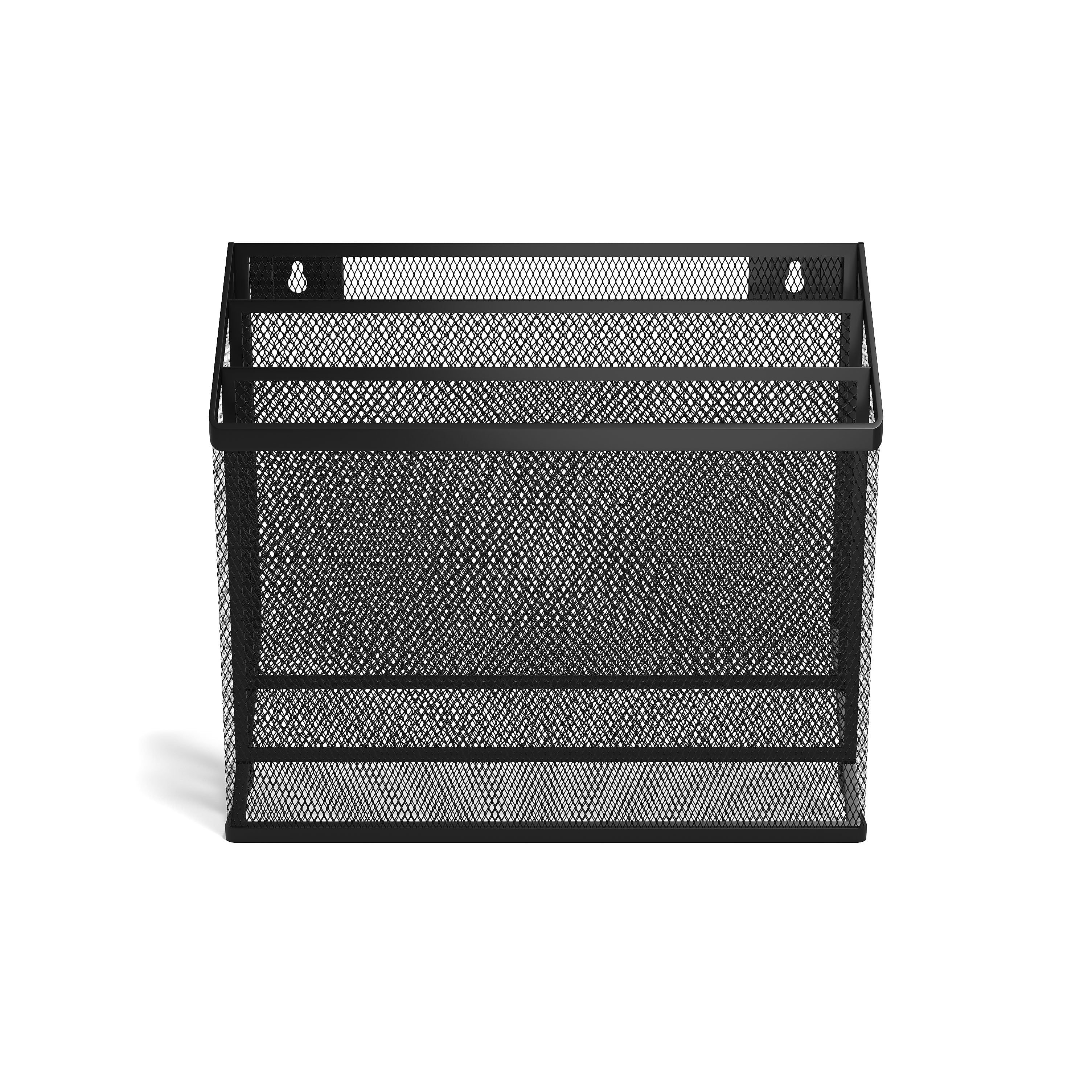 TRU RED™ 3-Compartment Wire Mesh File Organizer, Matte Black