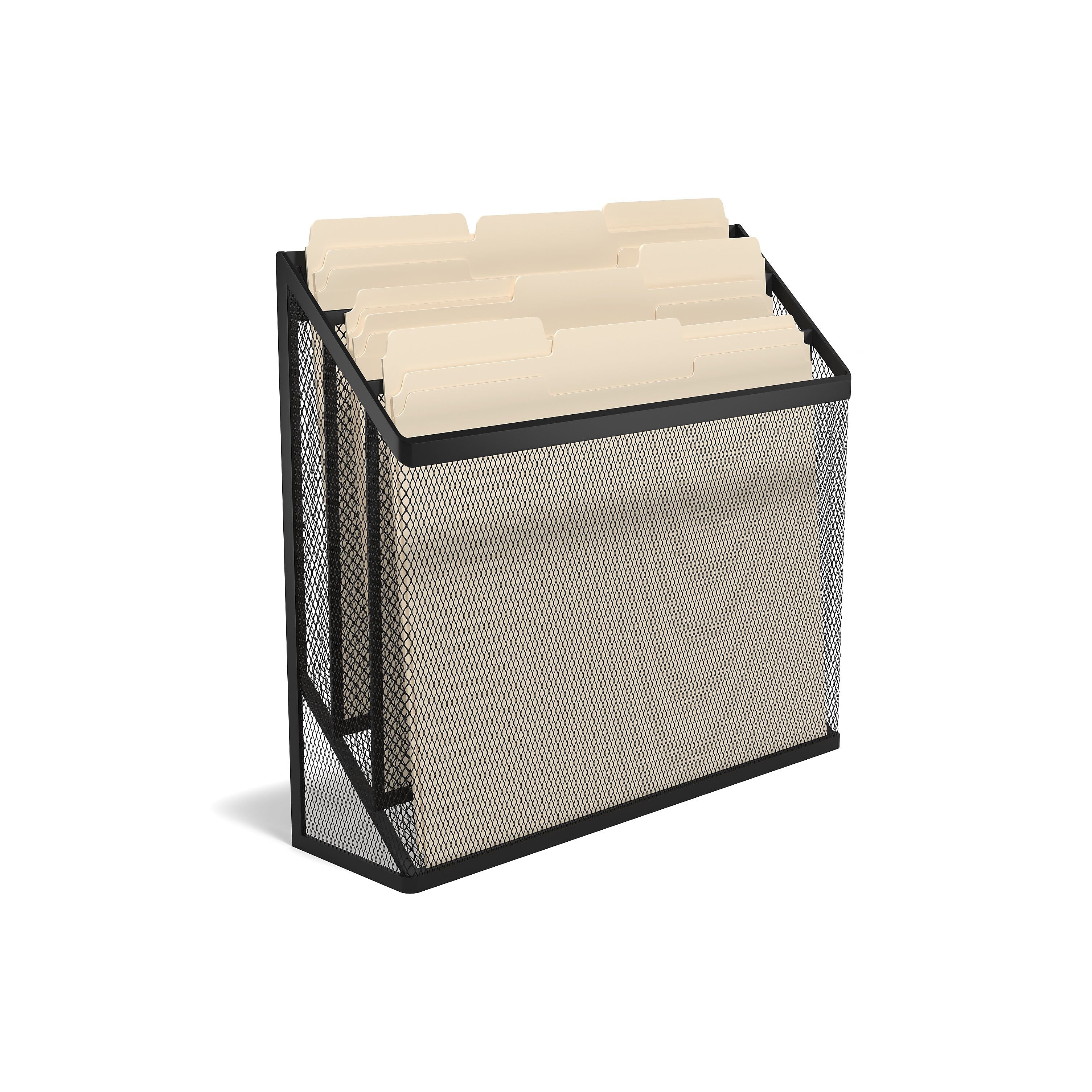 TRU RED™ 3-Compartment Wire Mesh File Organizer, Matte Black