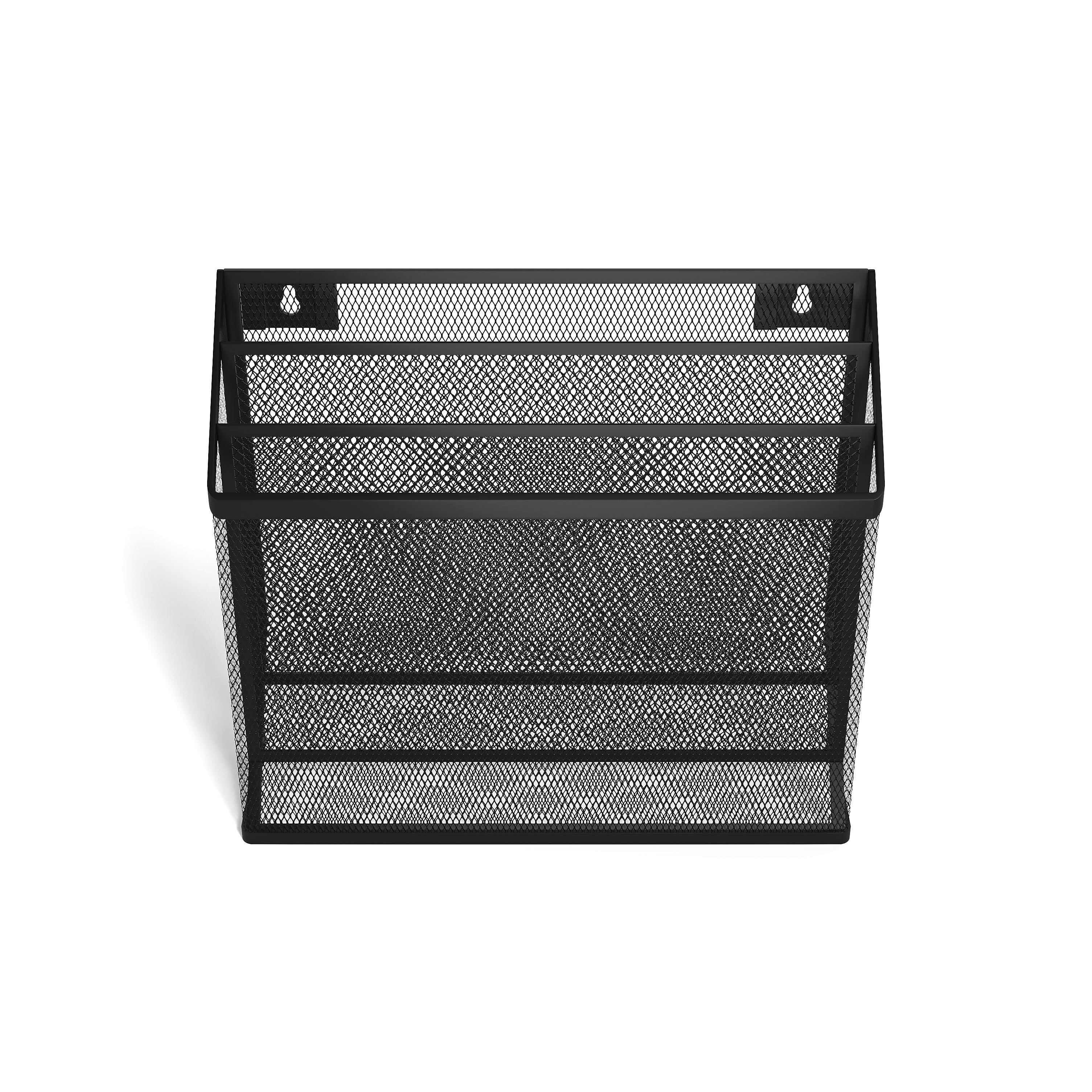 TRU RED™ 3-Compartment Wire Mesh File Organizer, Matte Black