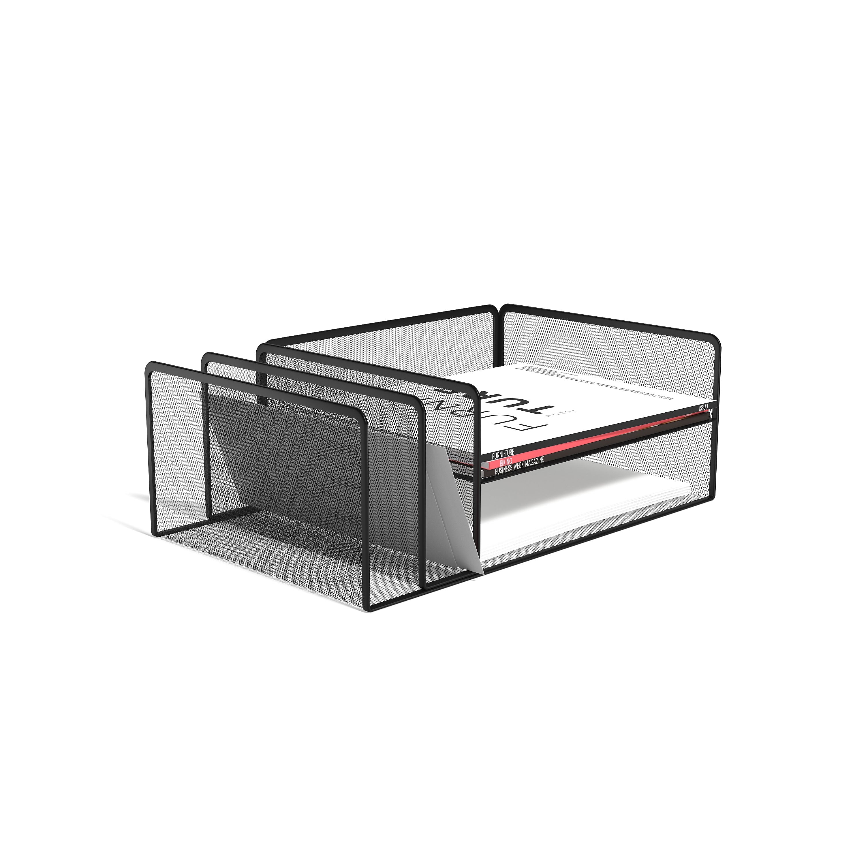 TRU RED™ 4-Compartment Metal Mesh File Organizer, Matte Black