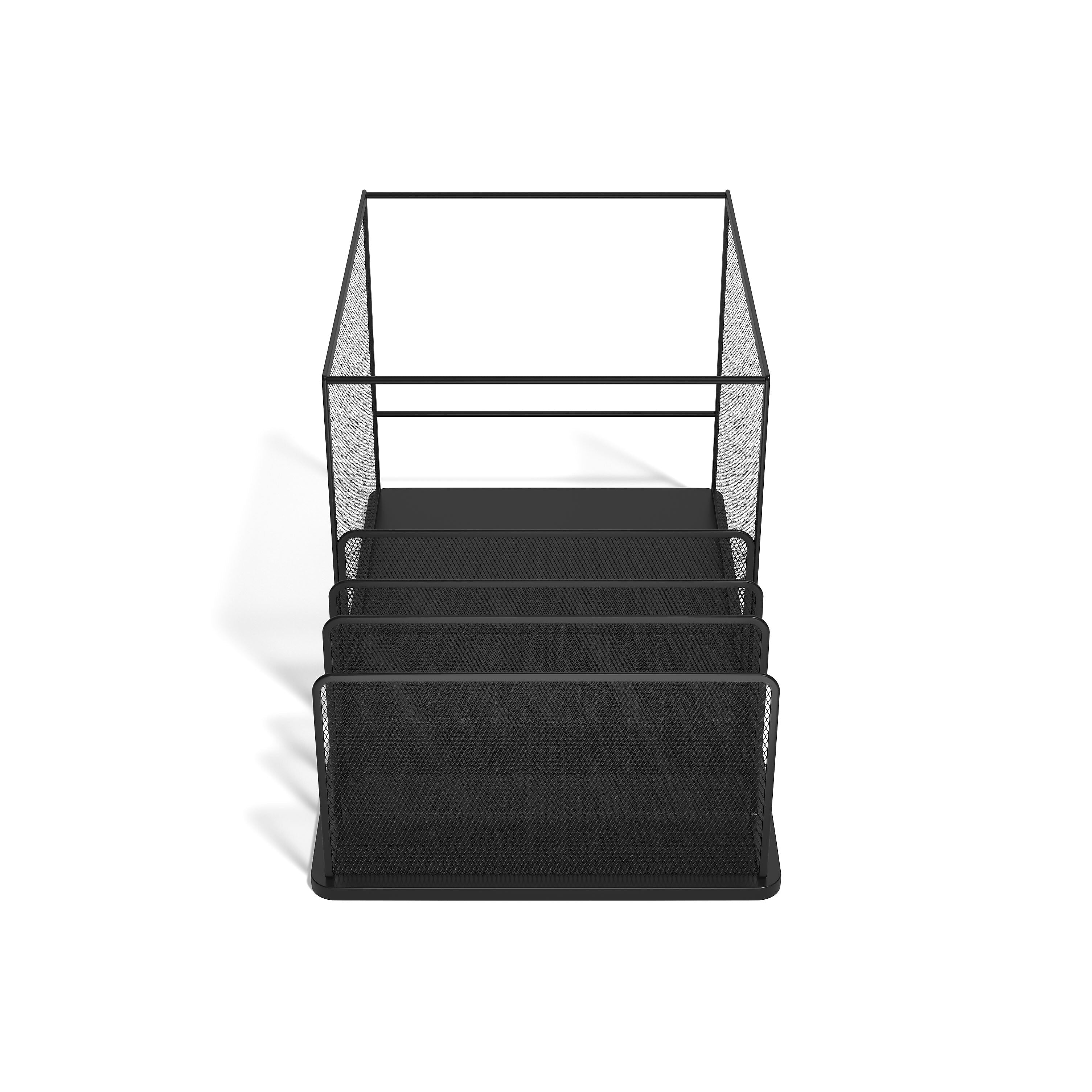 TRU RED™ 4-Compartment Wire Mesh File Organizer, Matte Black