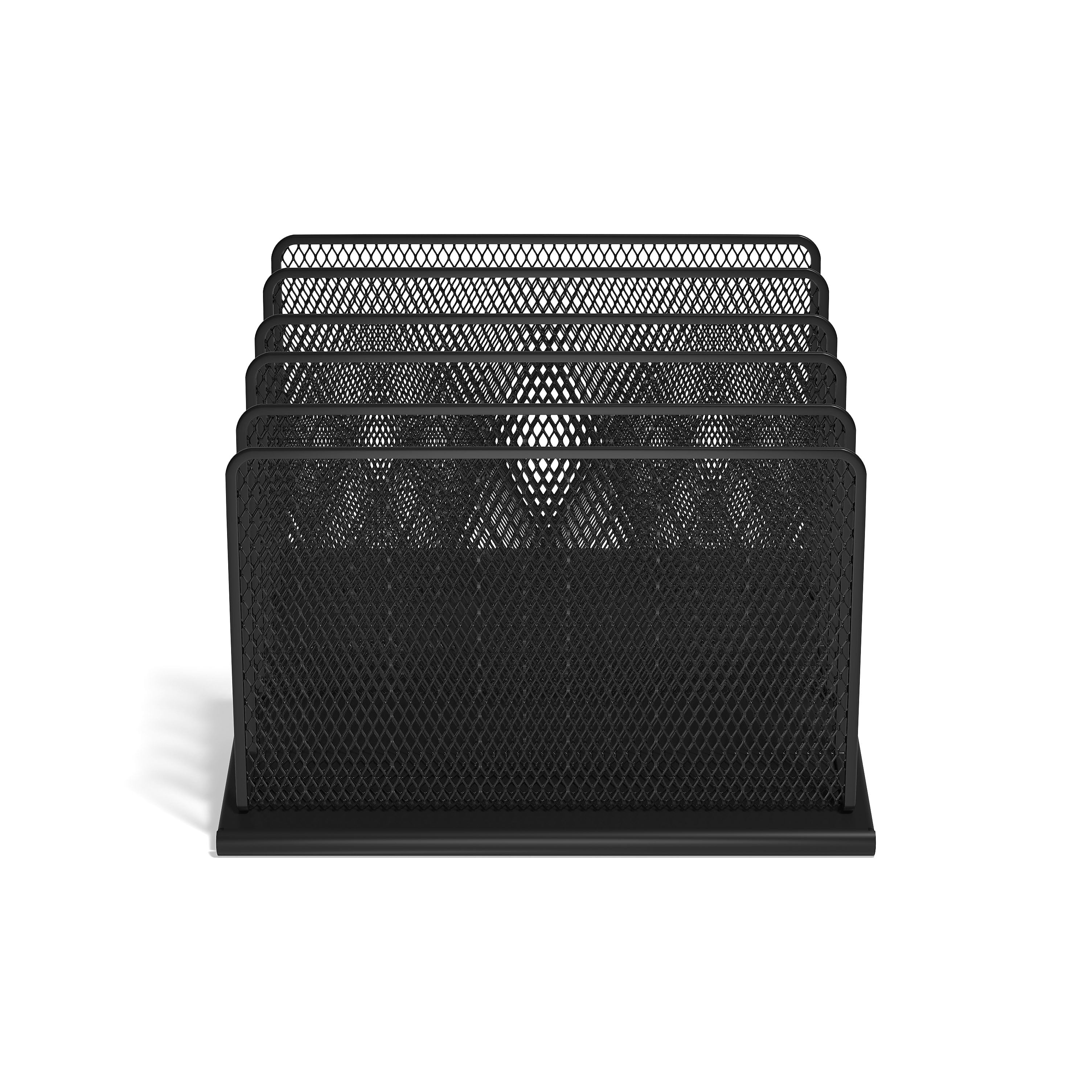 TRU RED™ 5-Compartment Metal Mesh File Organizer, Matte Black