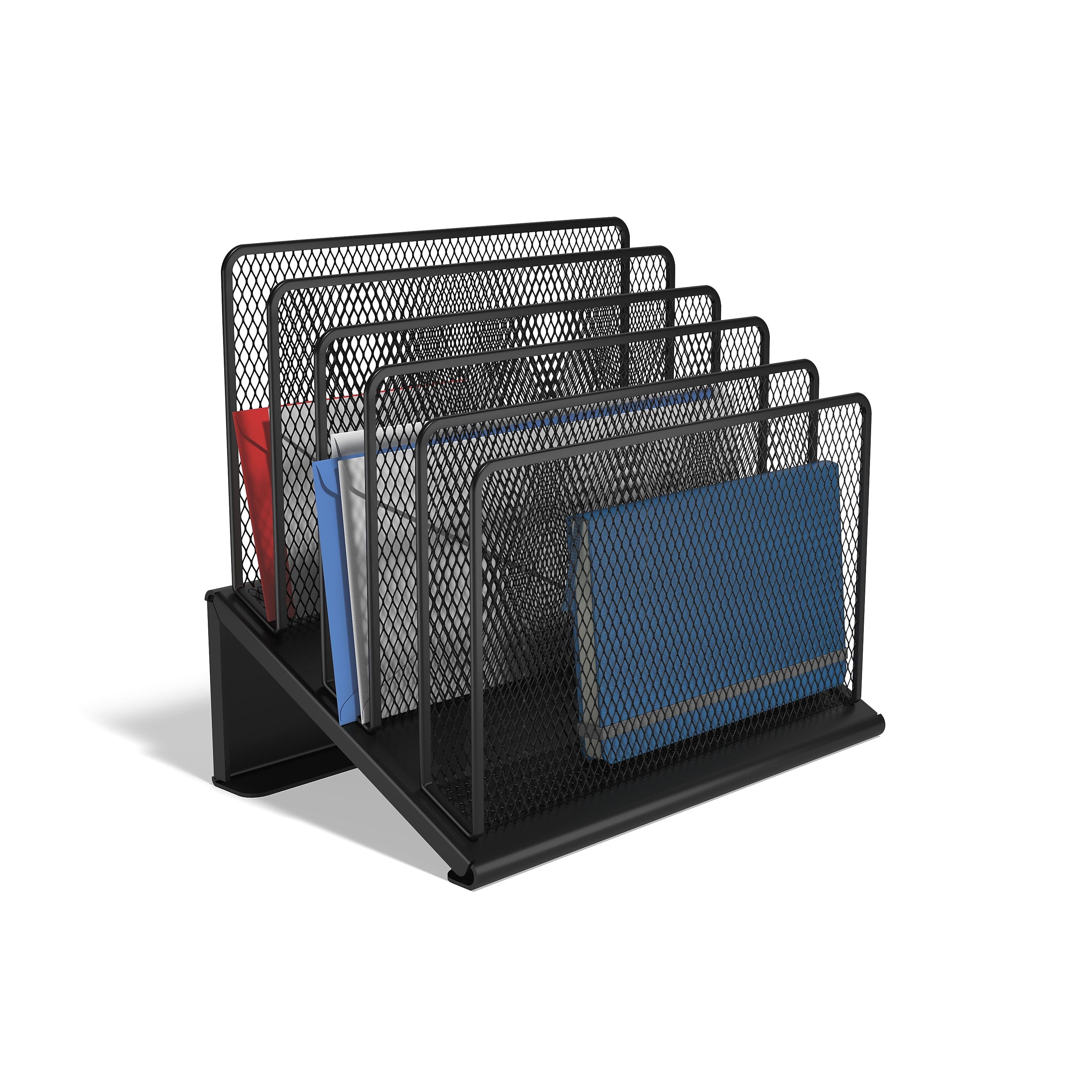 TRU RED™ 5-Compartment Metal Mesh File Organizer, Matte Black