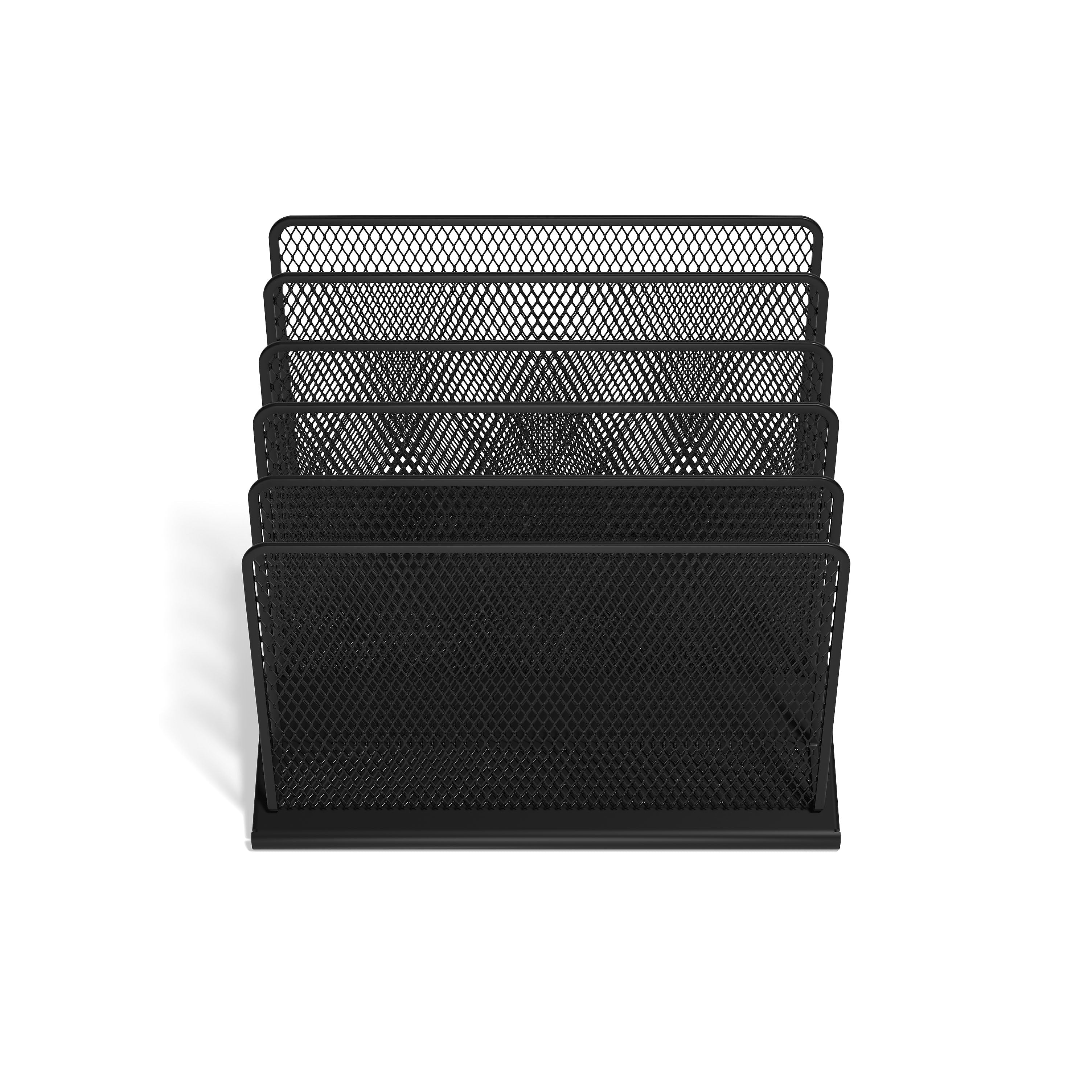 TRU RED™ 5-Compartment Metal Mesh File Organizer, Matte Black