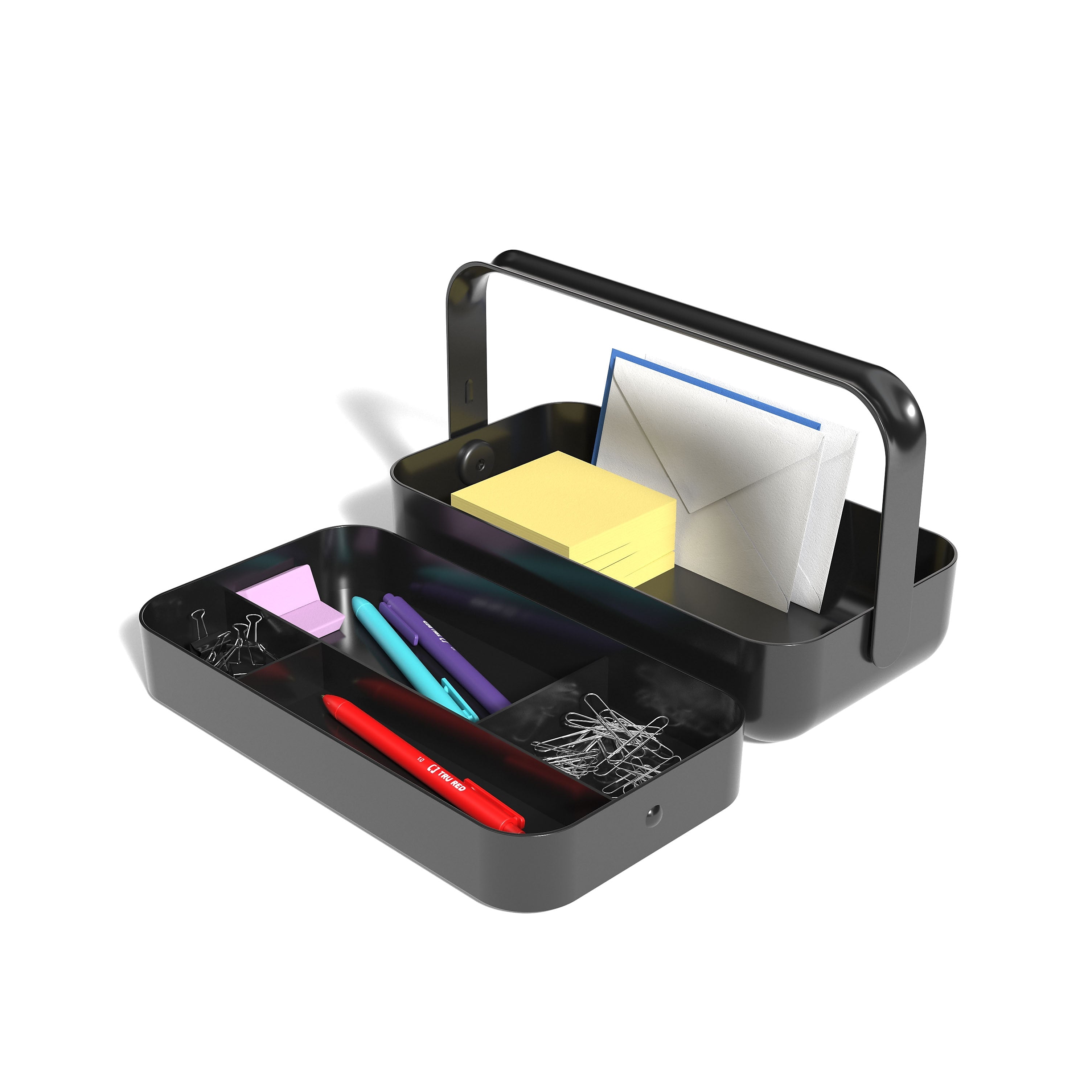 TRU RED™ 5-Compartment Plastic Desktop Organizer with Handle, Black