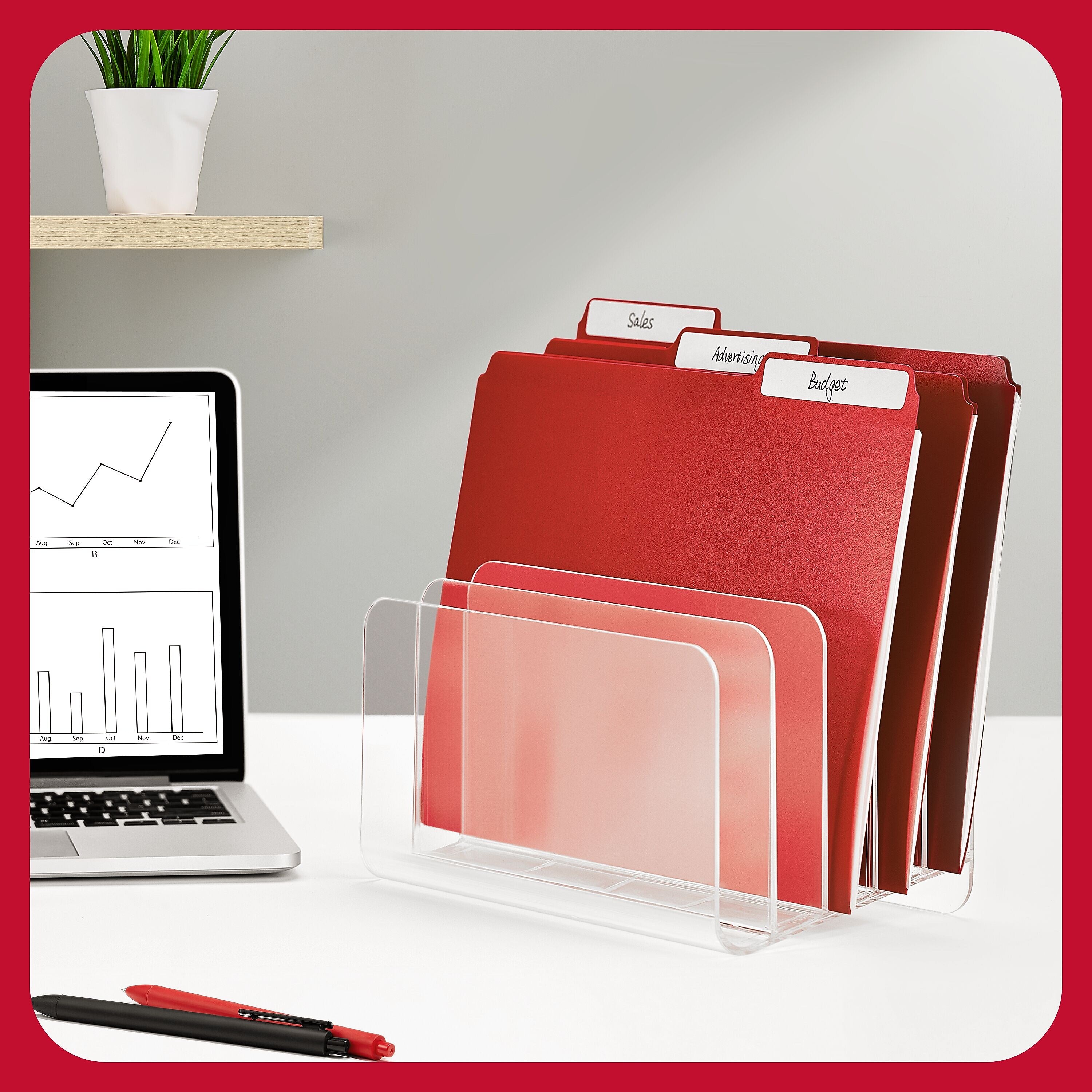 TRU RED™ 5-Compartment Plastic Incline Sorter, Clear