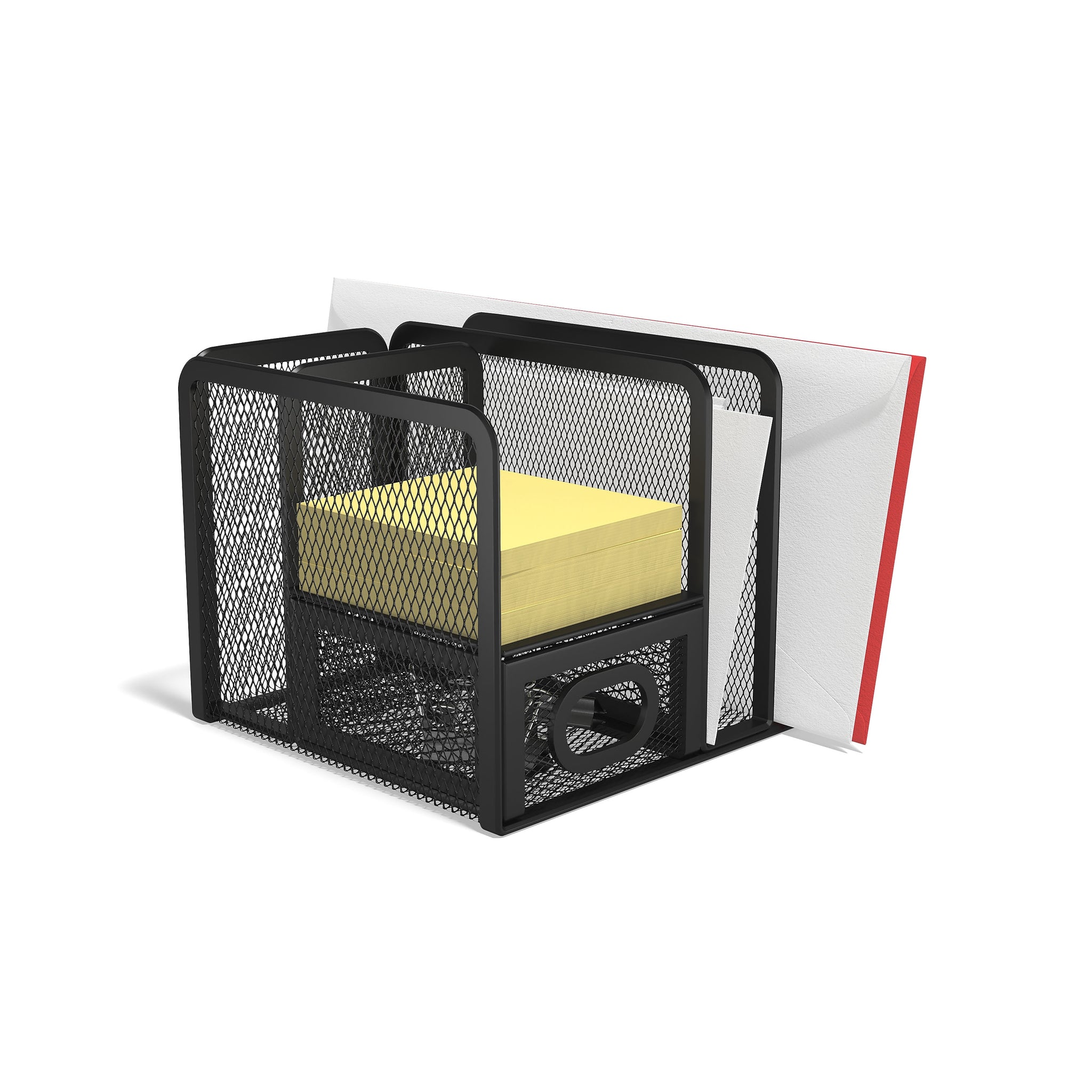 TRU RED™ 5-Compartment Wire Mesh Desk Organizer, Matte Black