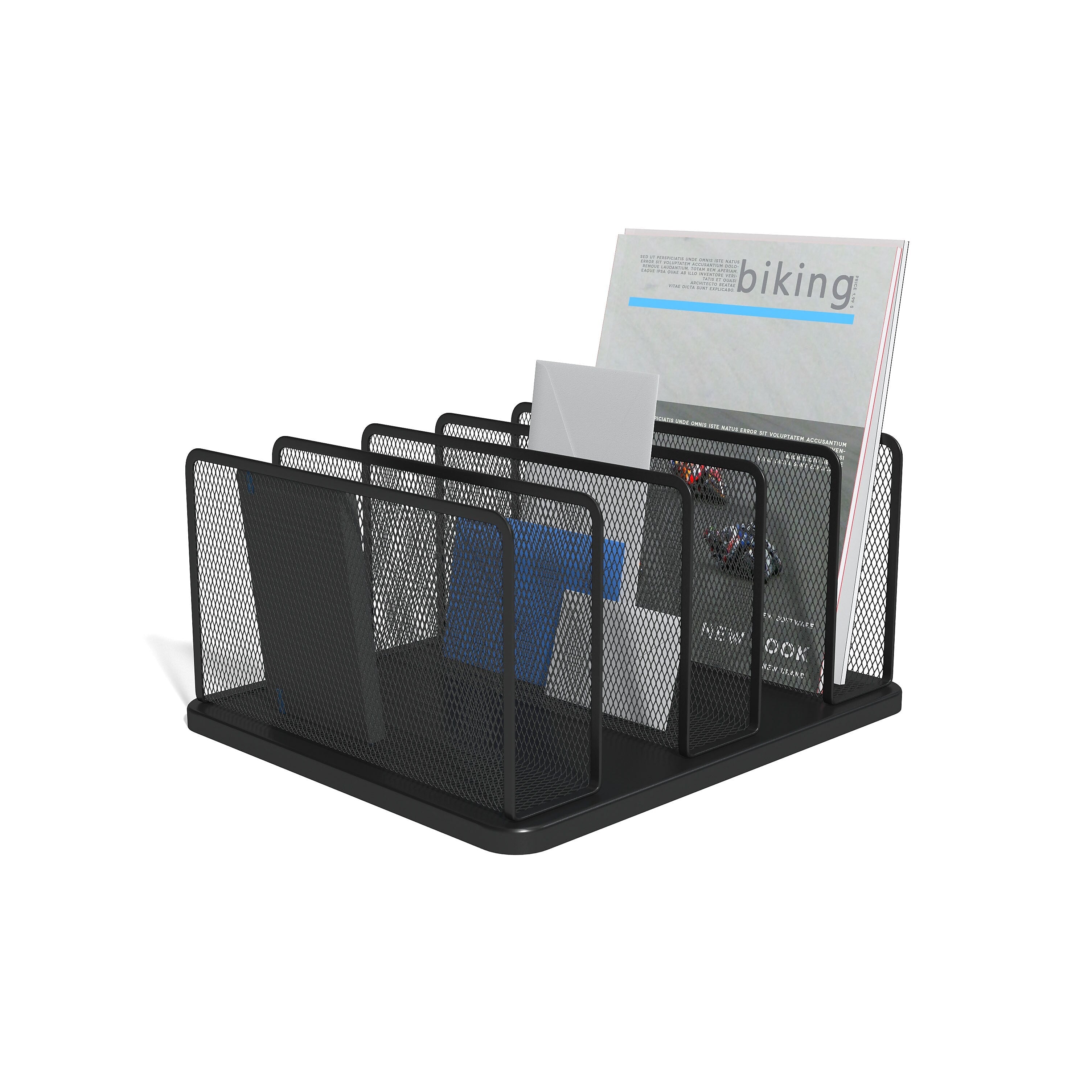 TRU RED™ 5-Compartment Wire Mesh File Organizer, Matte Black