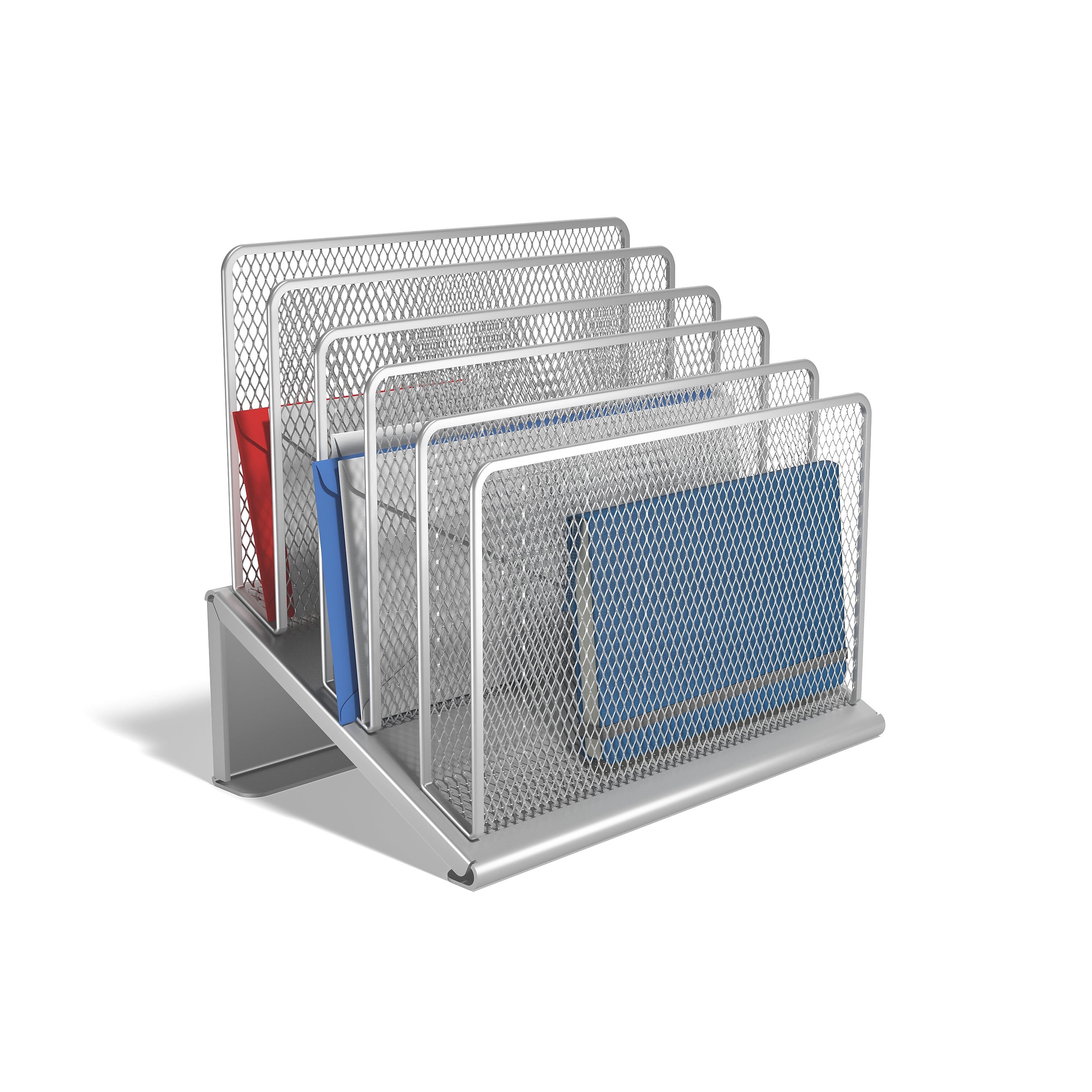 TRU RED™ 5-Compartment Wire Mesh File Organizer, Silver