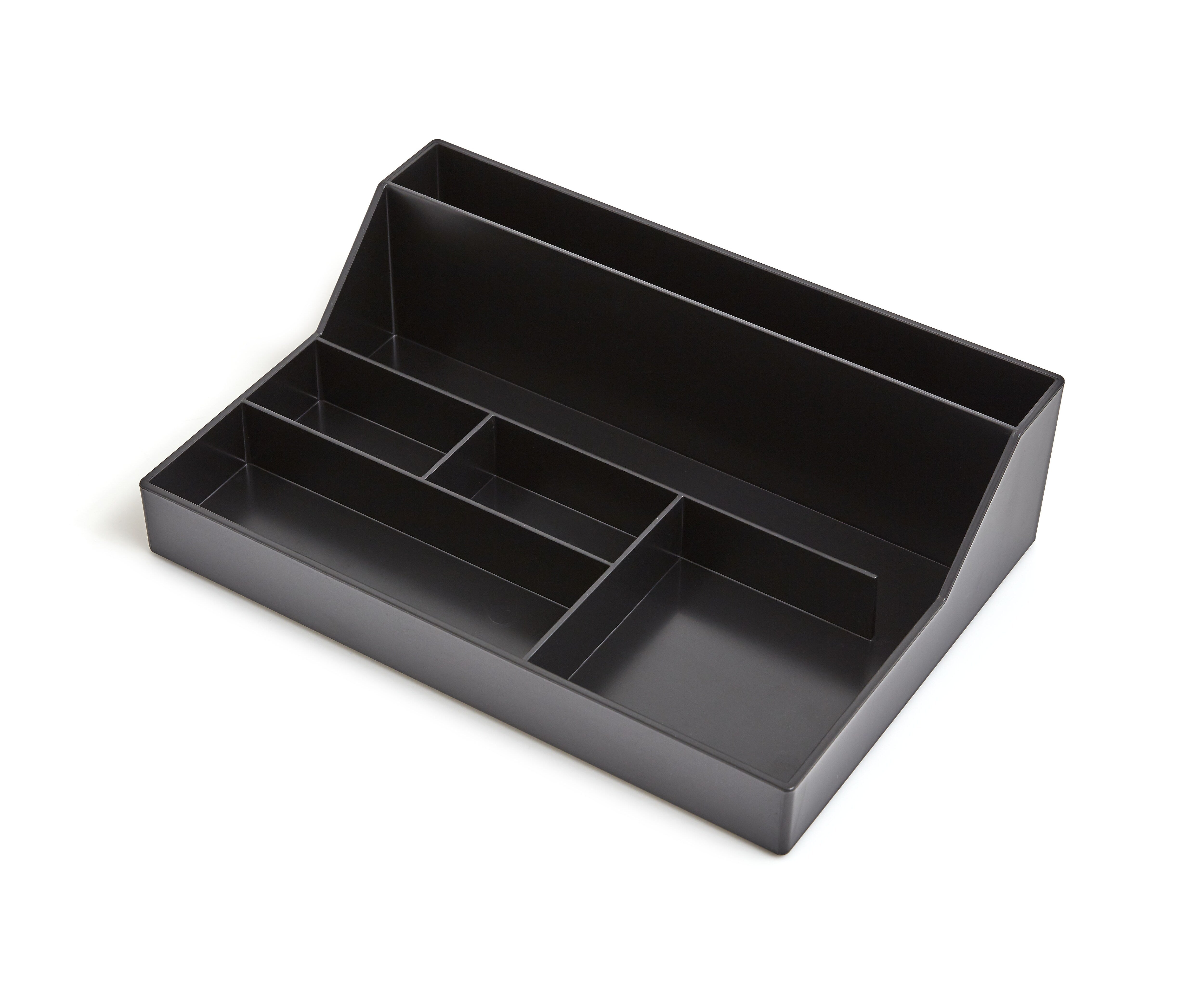 TRU RED™ 6-Compartment Plastic Desktop Organizer, Black