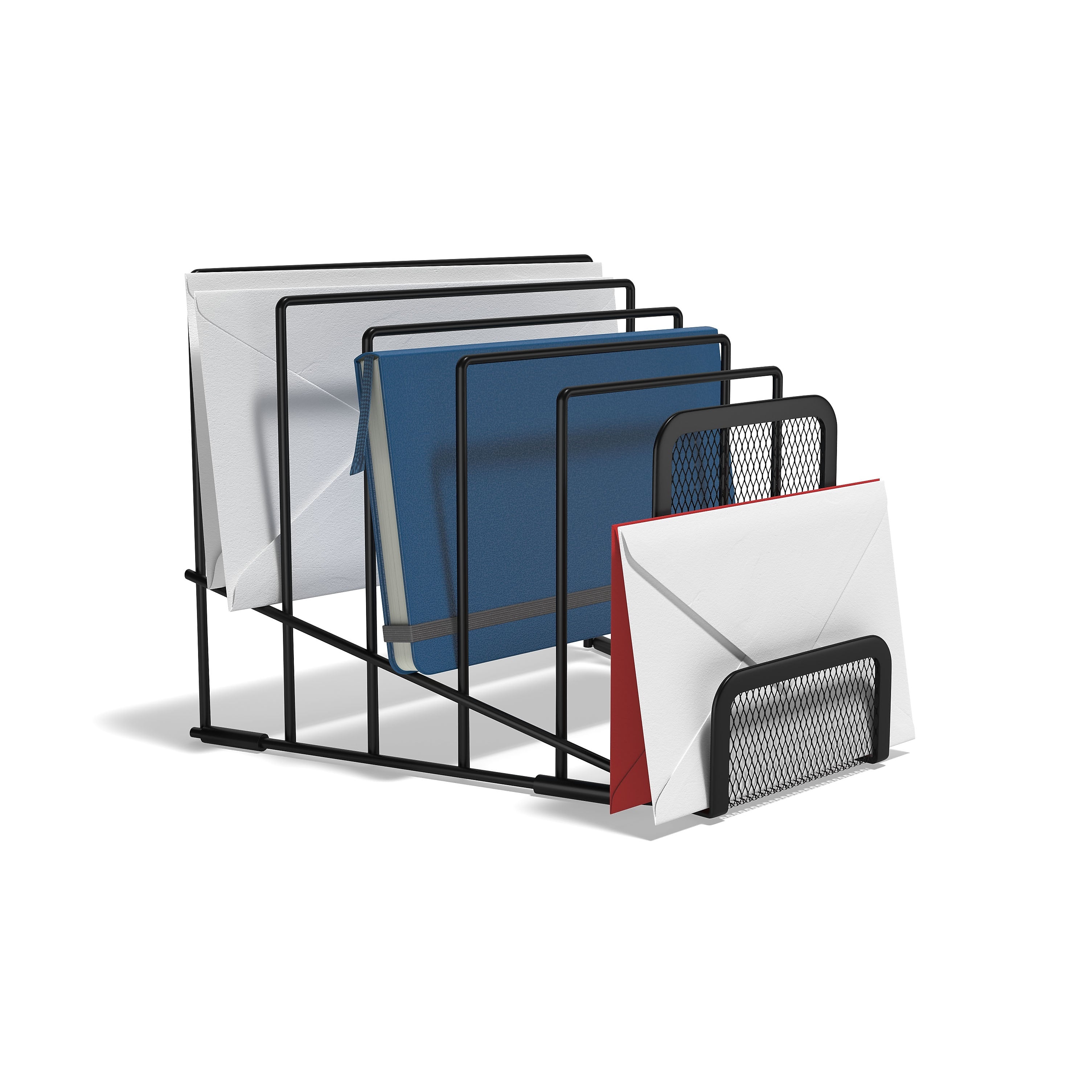 TRU RED™ 6-Compartment Wire Mesh Letter Holder, Matte Black