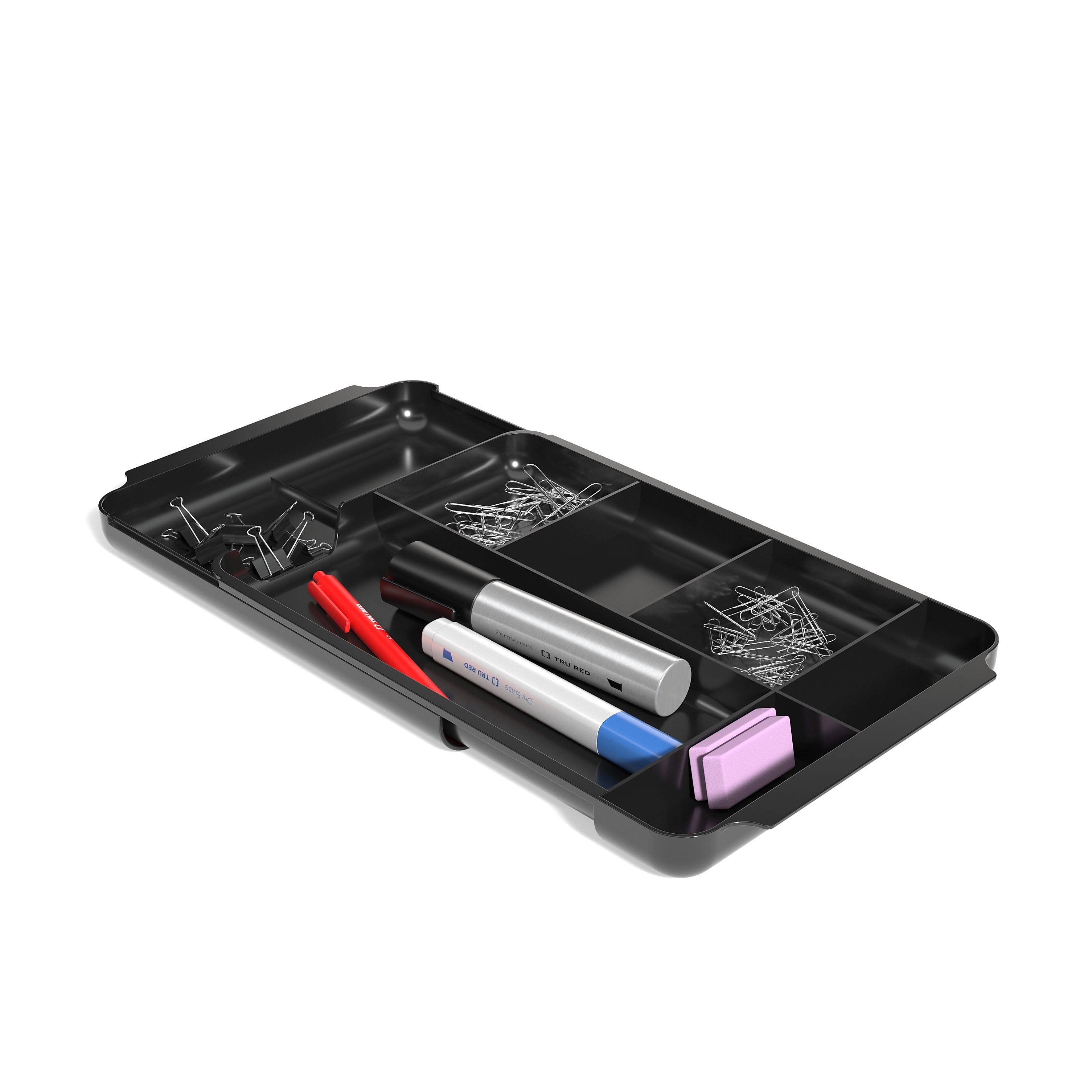 TRU RED™ 7-Compartment Expandable Plastic Drawer Organizer, Black