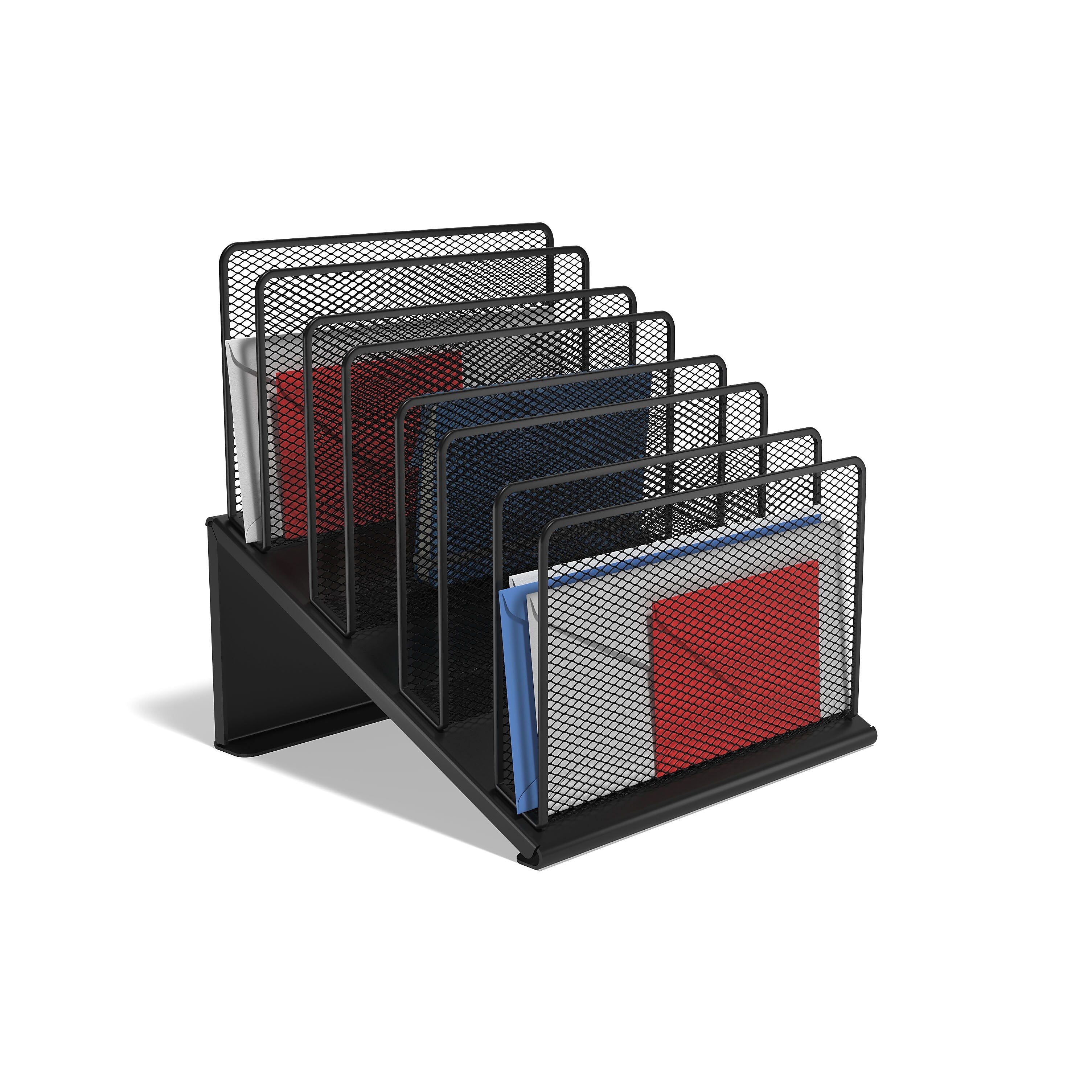 TRU RED™ 7-Compartment Metal Mesh File Organizer, Matte Black