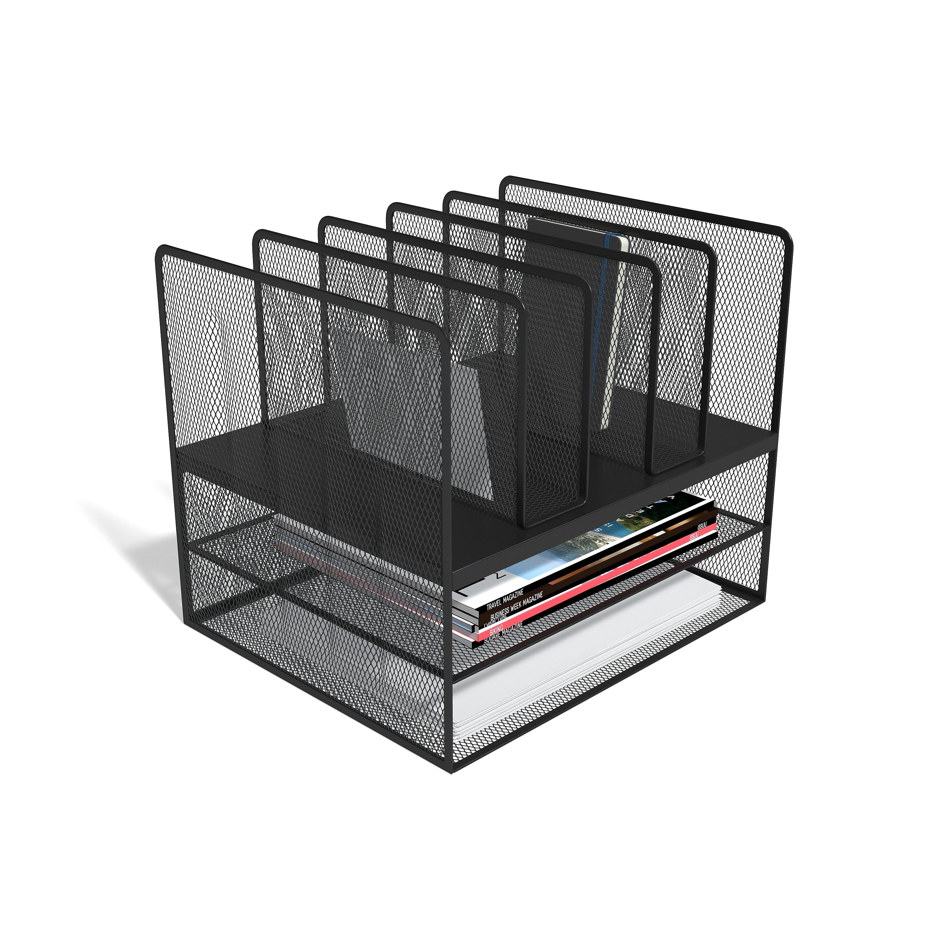 TRU RED™ 7-Compartment Metal Mesh File Organizer, Matte Black