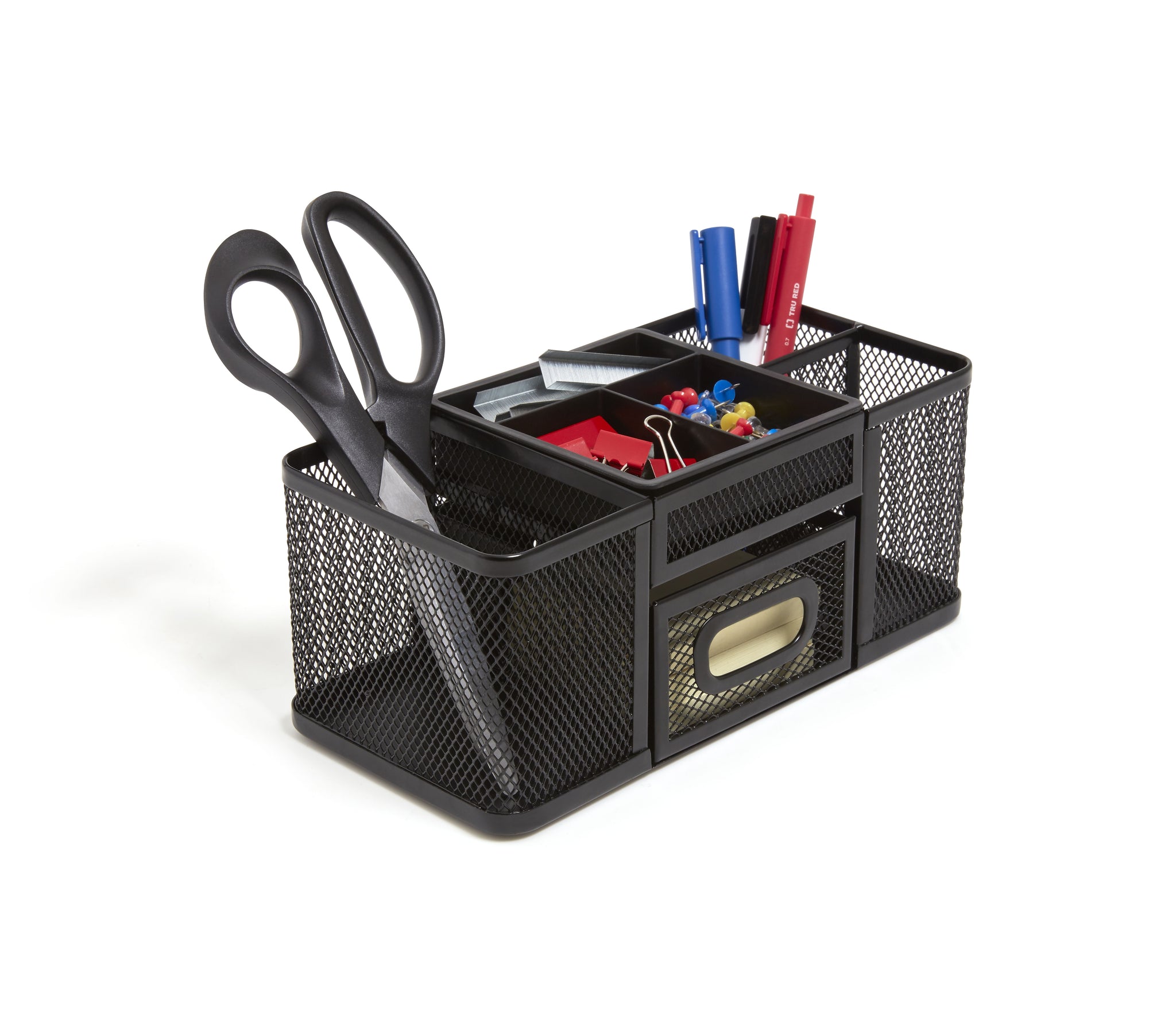 TRU RED™ 7-Compartment Wire Mesh Accessory Holder, Matte Black