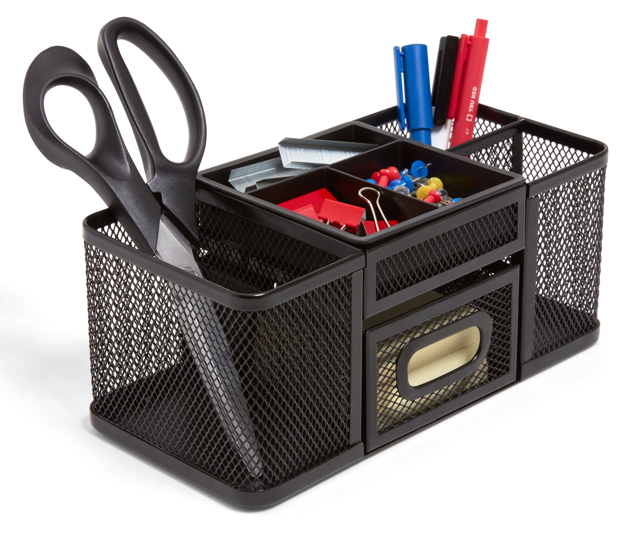 TRU RED™ 7-Compartment Wire Mesh Accessory Holder, Matte Black