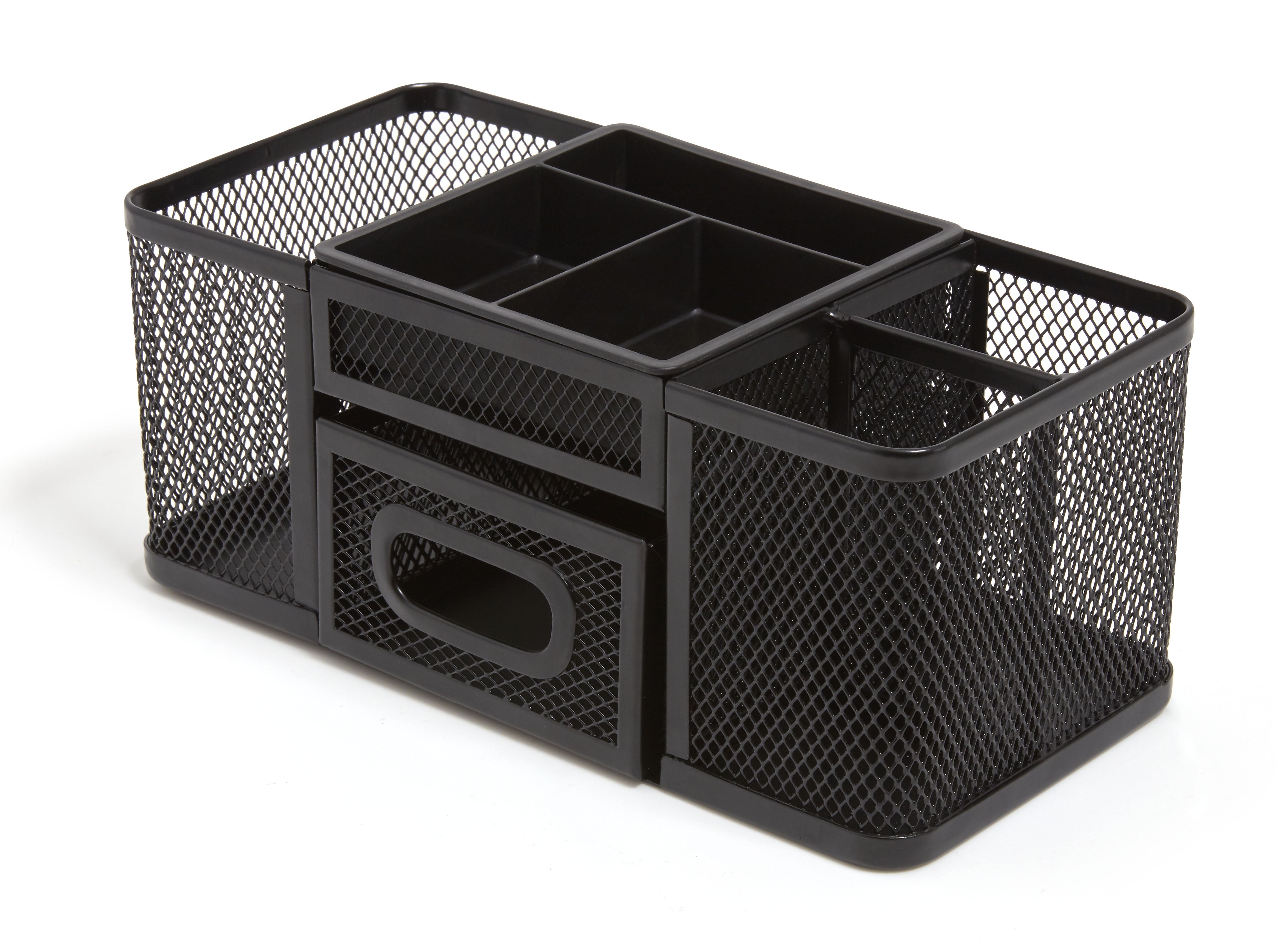 TRU RED™ 7-Compartment Wire Mesh Accessory Holder, Matte Black