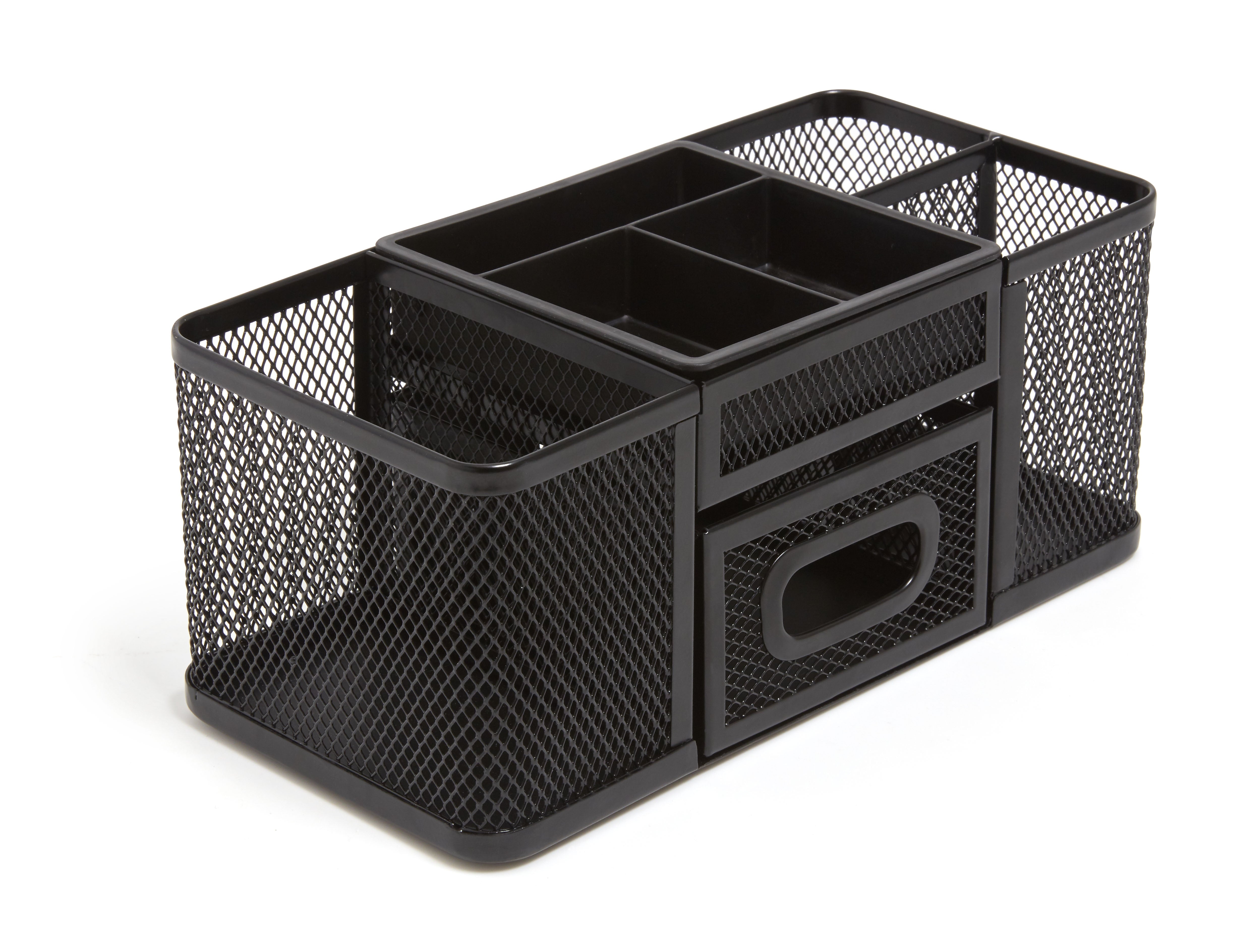 TRU RED™ 7-Compartment Wire Mesh Accessory Holder, Matte Black