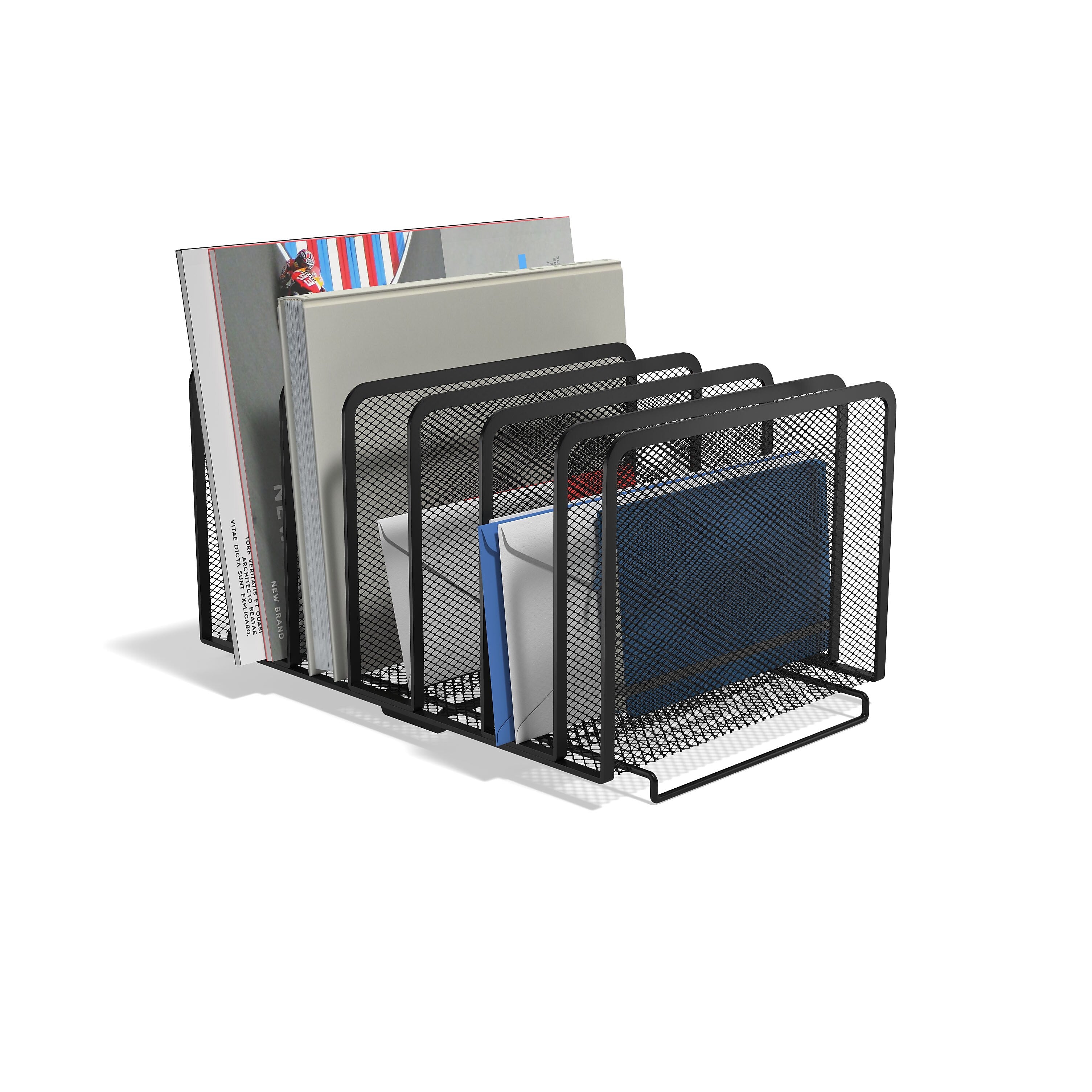 TRU RED™ 7-Compartment Wire Mesh File Organizer, Matte Black