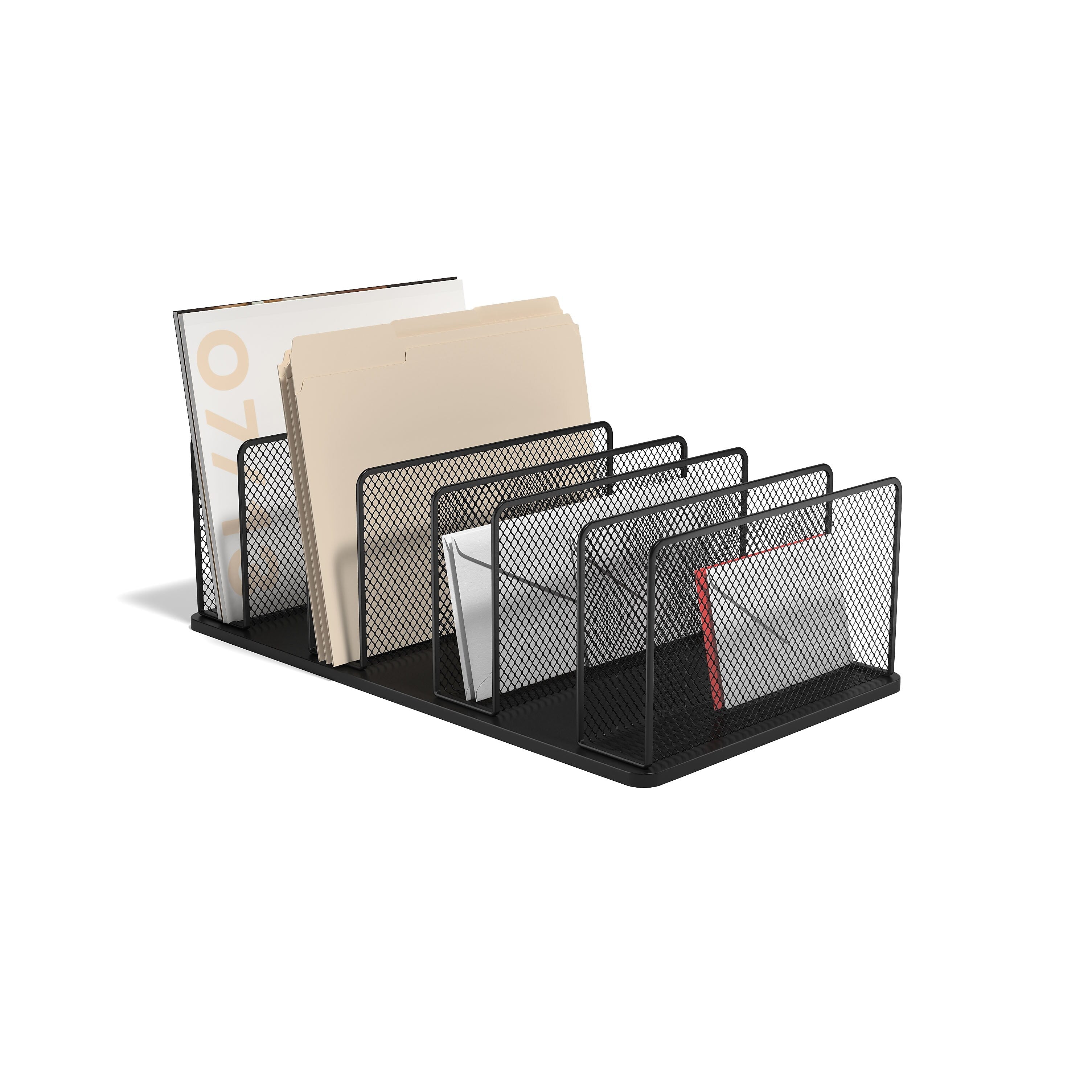 TRU RED™ 7-Compartment Wire Mesh File Organizer, Matte Black