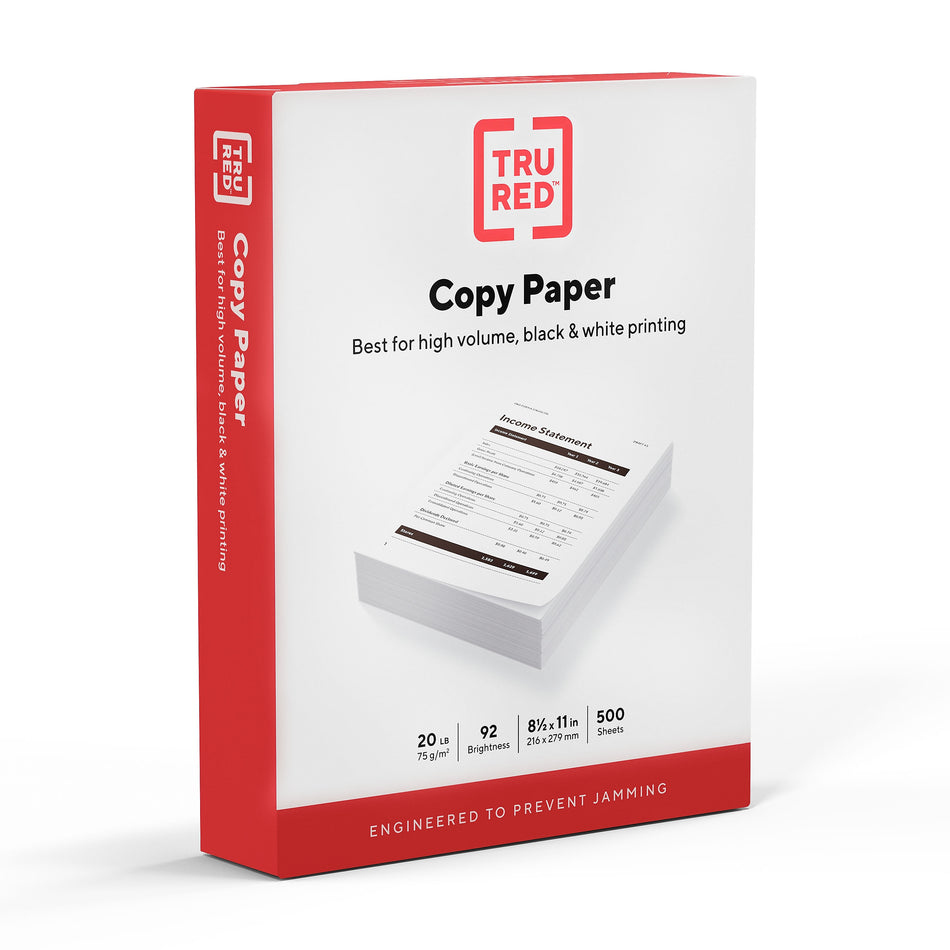 TRU RED™ 8.5" x 11" Copy Paper, 20 lbs., 92 Brightness, 500 Sheets/Ream