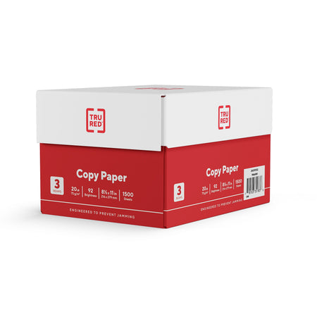 TRU RED™ 8.5" x 11" Copy Paper, 20 lbs., 92 Brightness, 500 Sheets/Ream, 3 Reams/Carton