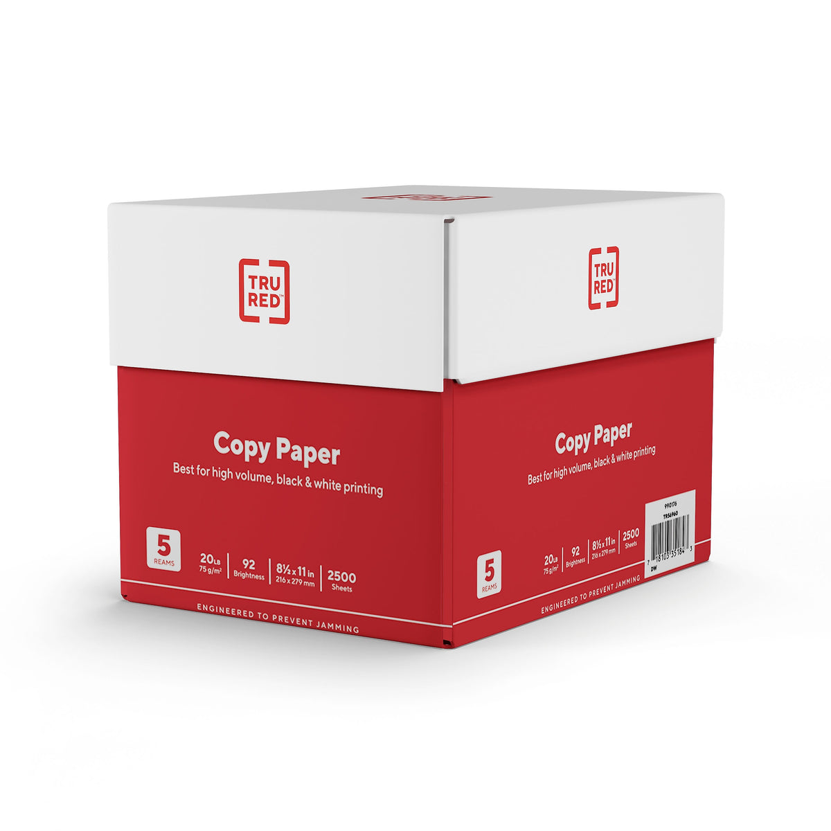 TRU RED™ 8.5" x 11" Copy Paper, 20 lbs., 92 Brightness, 500 Sheets/Ream, 5 Reams/Carton