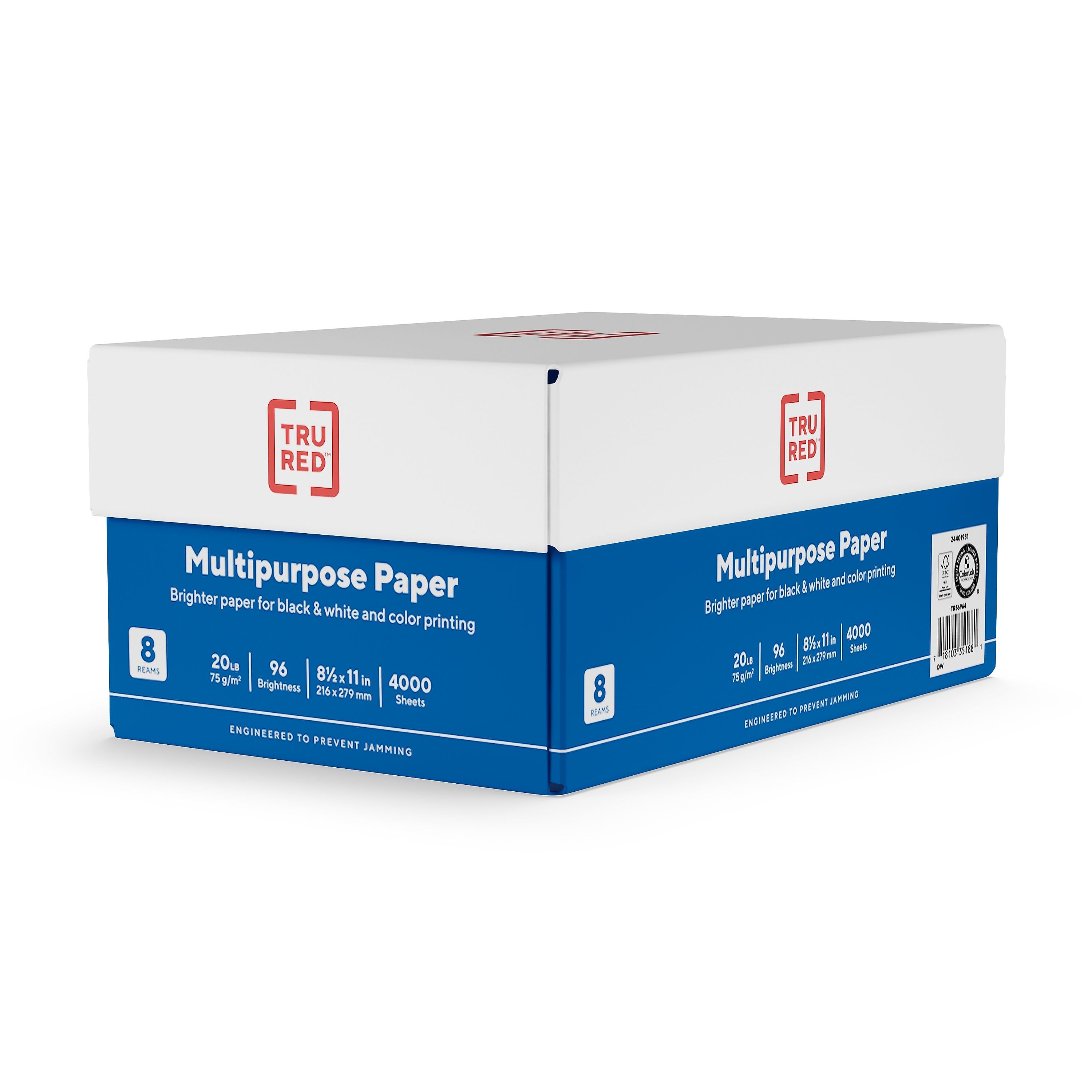 TRU RED™ 8.5" x 11" Multipurpose Paper, 20 lbs., 96 Brightness, 500 Sheets/Ream, 8 Reams/Carton