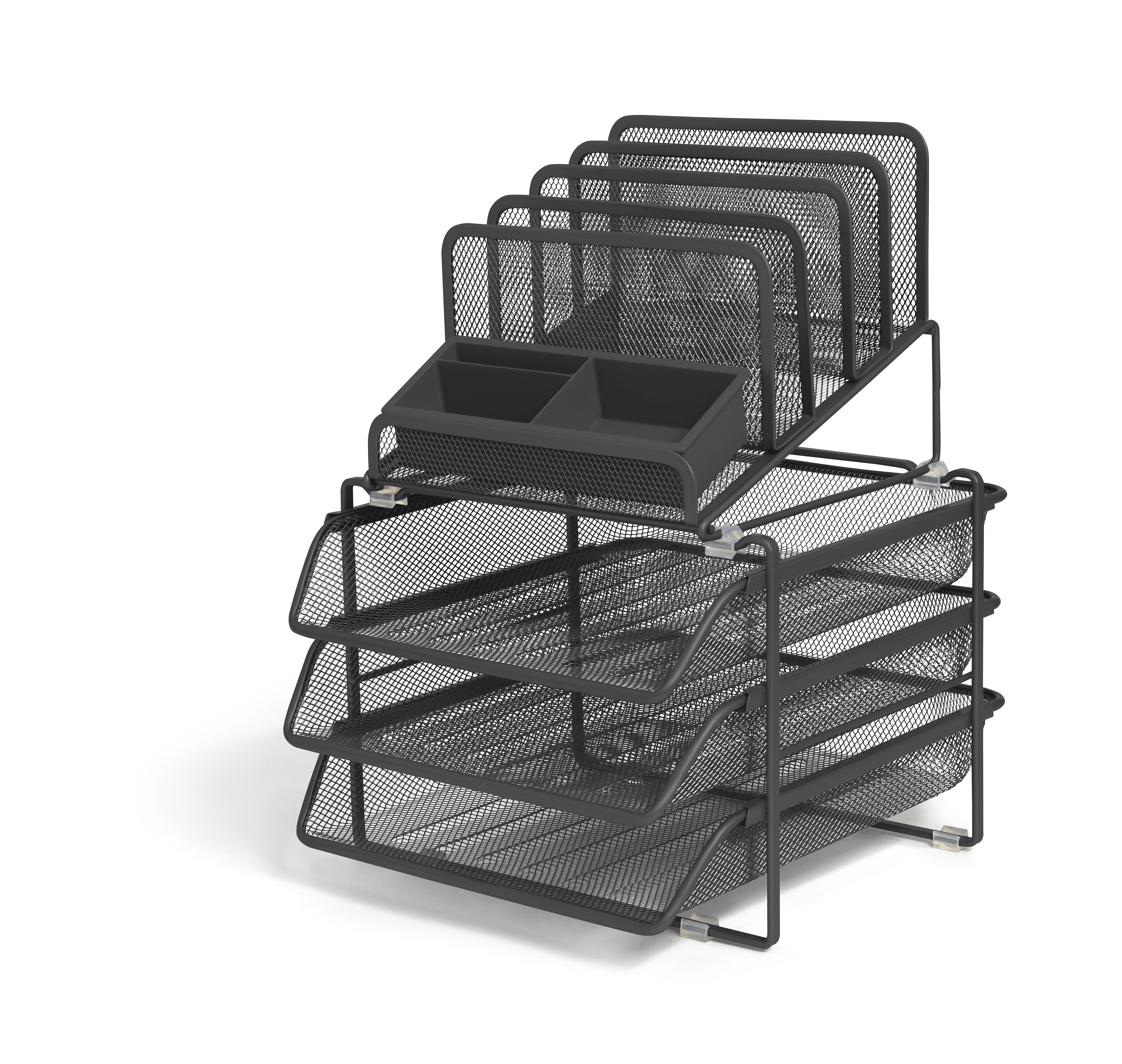 TRU RED™ All-In-One 10-Compartment Wire Mesh Compartment Storage, Matte Black