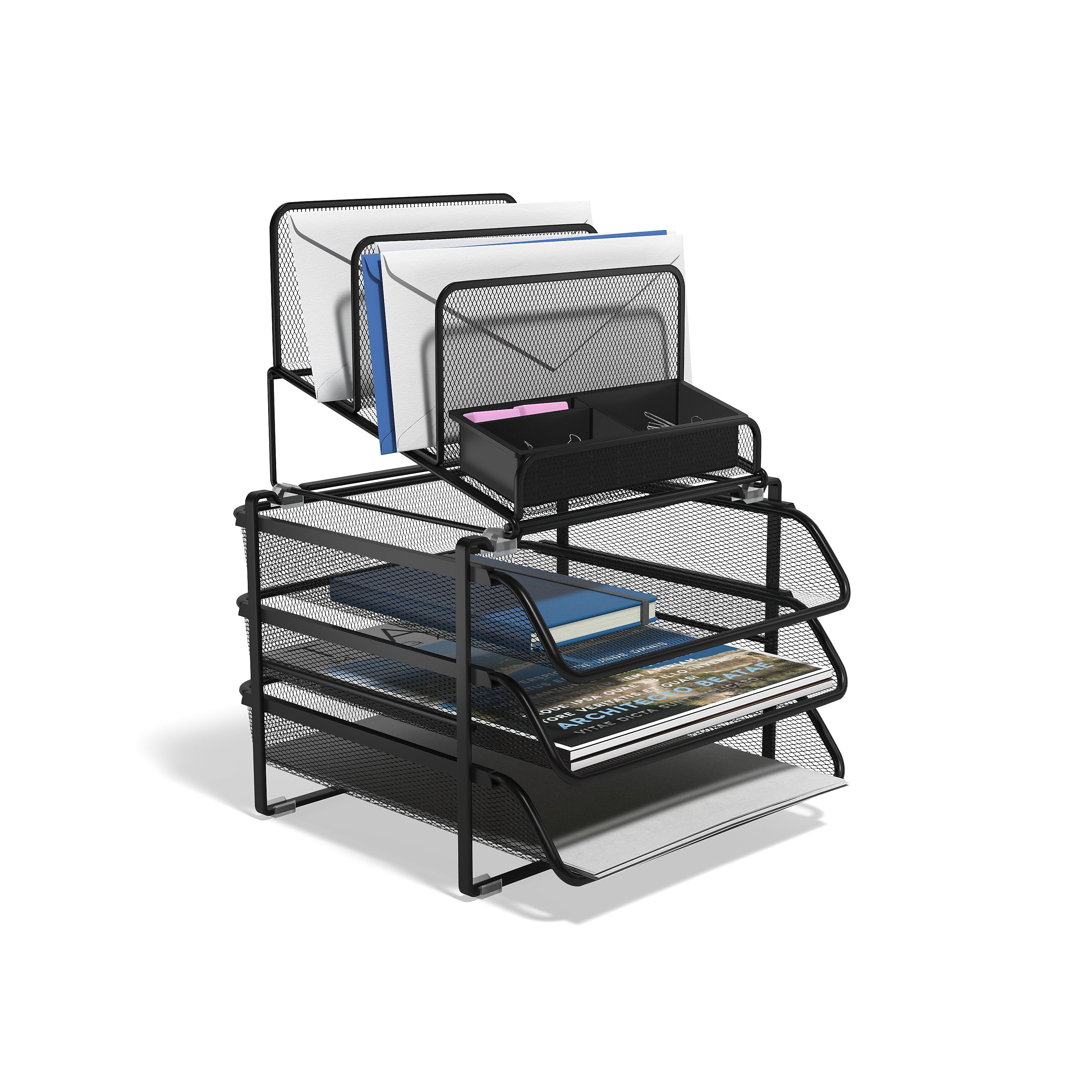 TRU RED™ All-In-One 10-Compartment Wire Mesh Compartment Storage, Matte Black