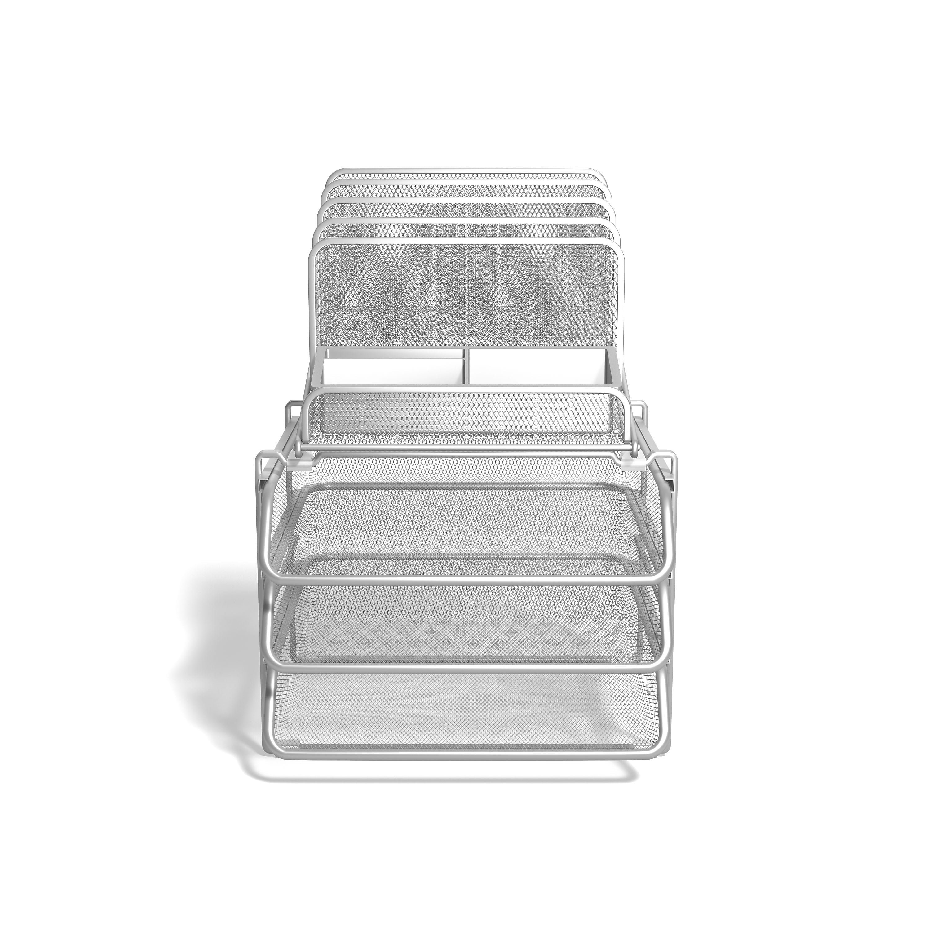 TRU RED™ All-In-One 10-Compartment Wire Mesh Compartment Storage, Silver