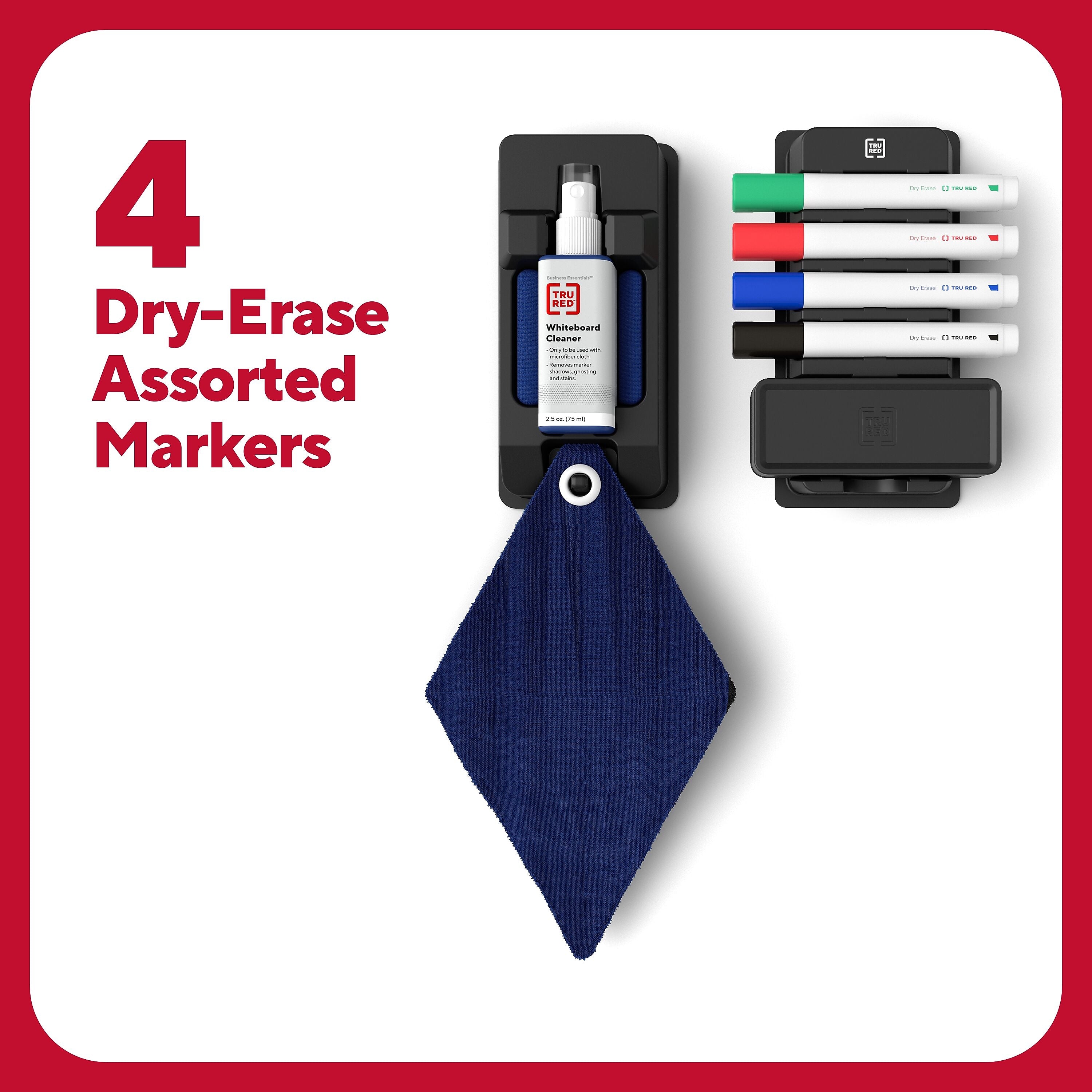 TRU RED™ Dry Erase Kit, Chisel Tip, Assorted, 4/Pack