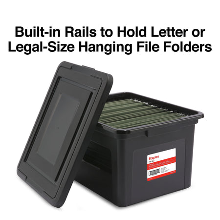 TRU RED™ Hanging File Box, Snap Lid, Letter/Legal Size, Black, 4/Carton