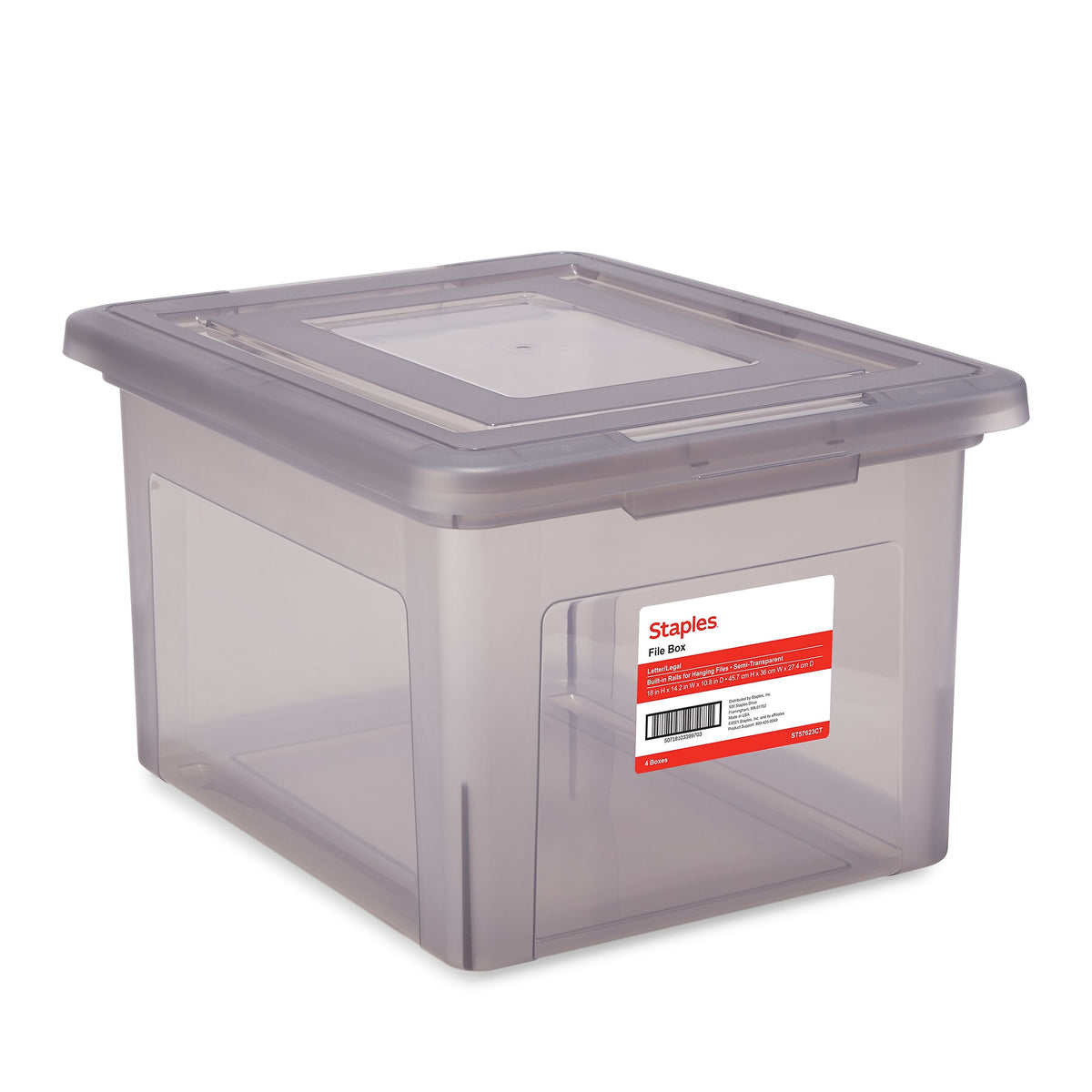 TRU RED™ Hanging File Box, Snap Lid, Letter/Legal Size, Frost Gray, 4/Carton