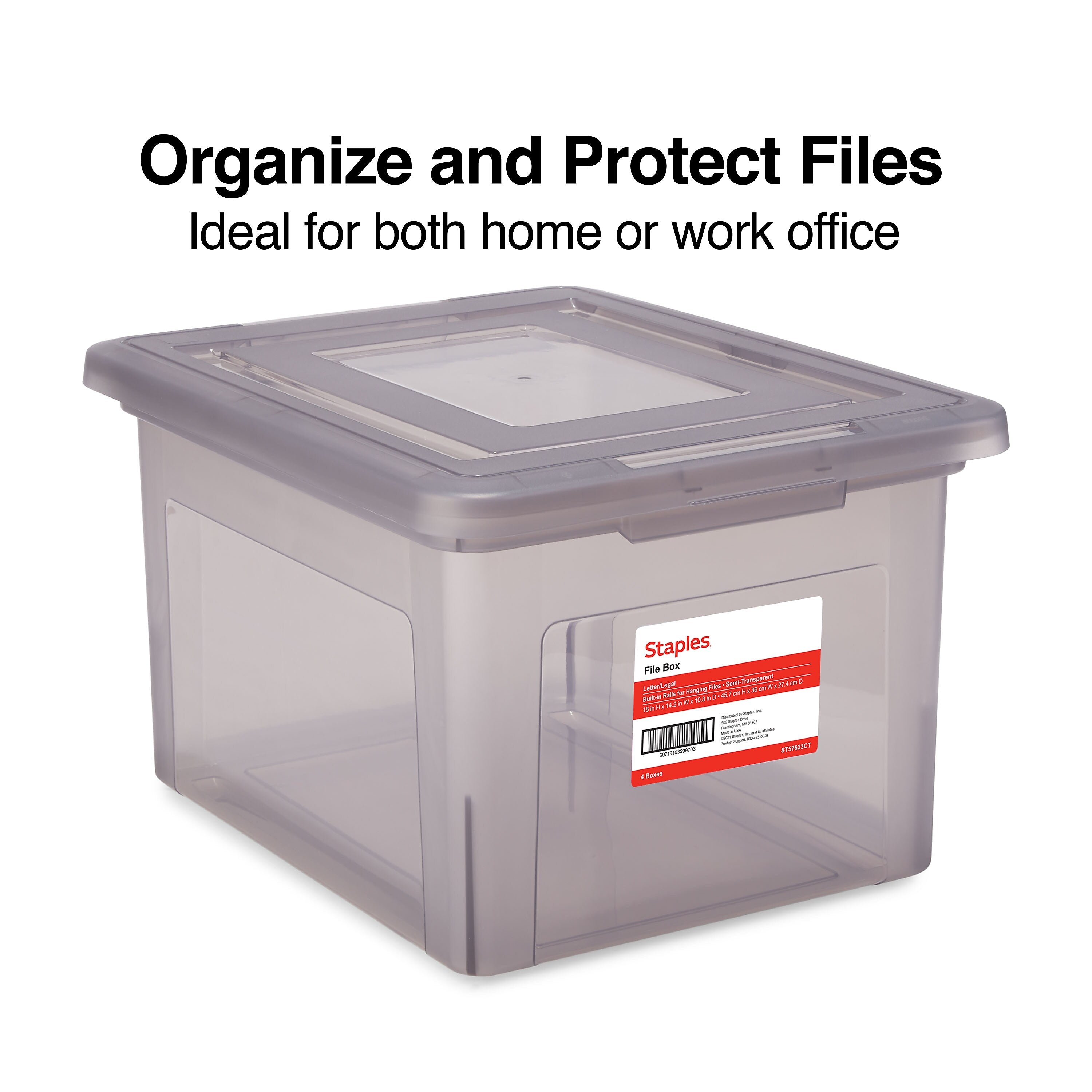 TRU RED™ Hanging File Box, Snap Lid, Letter/Legal Size, Frost Gray, 4/Carton