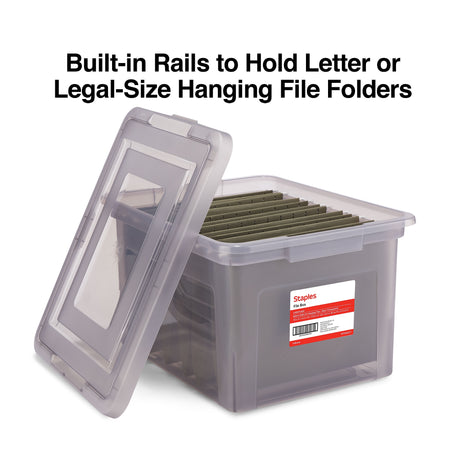 TRU RED™ Hanging File Box, Snap Lid, Letter/Legal Size, Frost Gray, 4/Carton