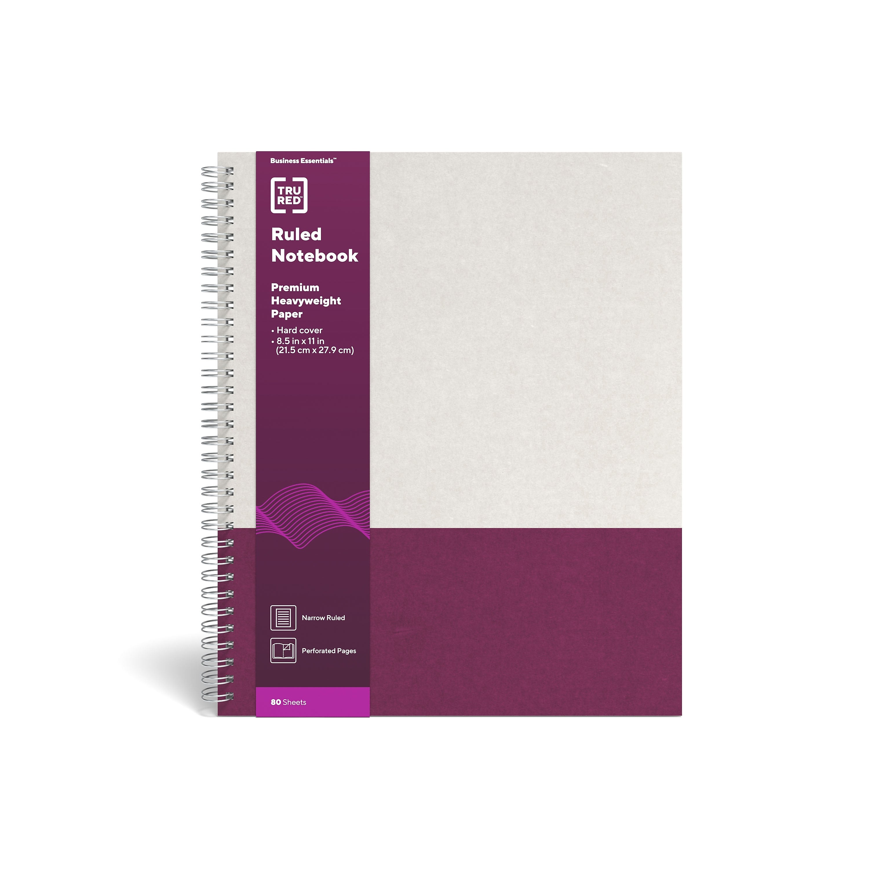 TRU RED™ Large Hard Cover Ruled Notebook, Gray/Purple