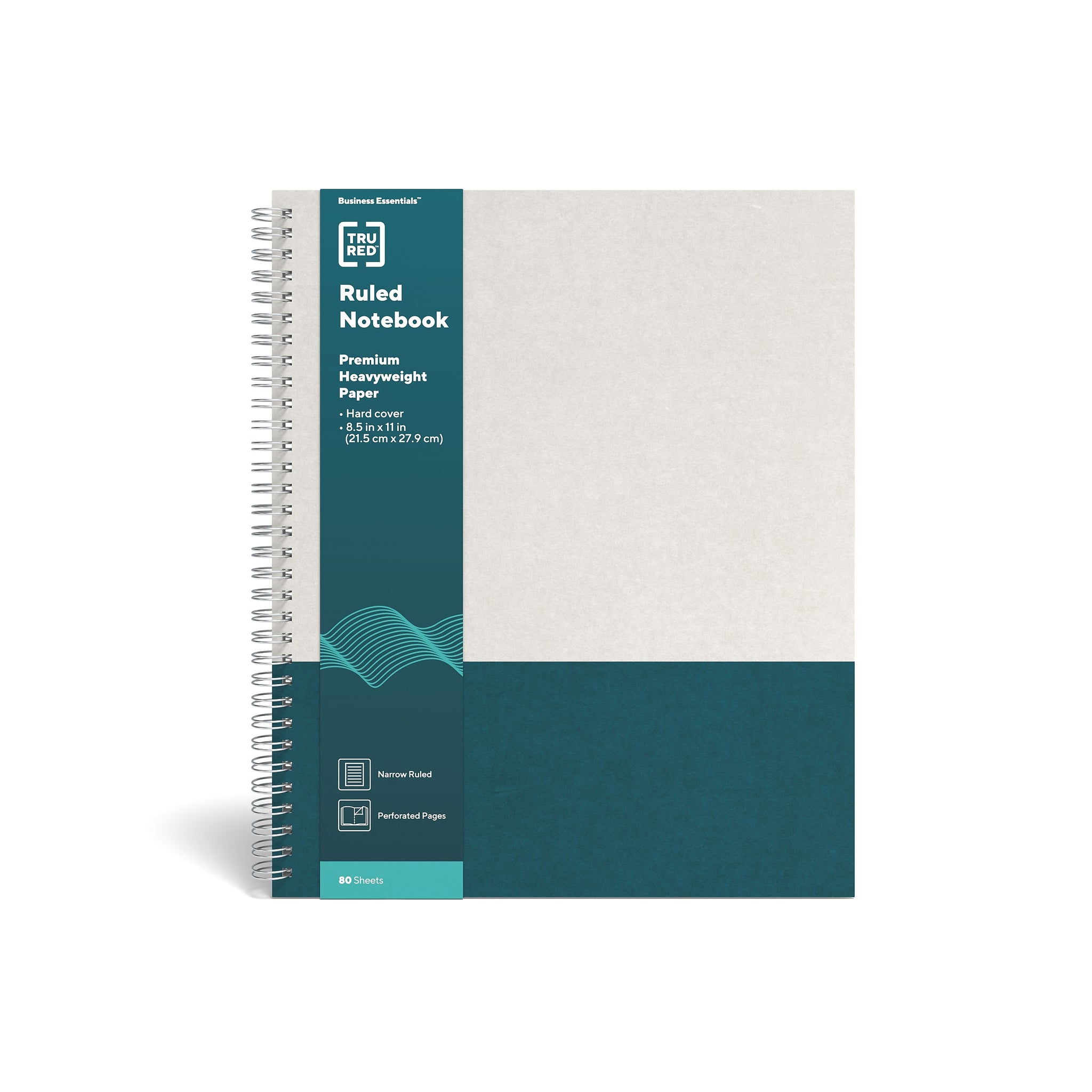 TRU RED™ Large Hard Cover Ruled Notebook, Gray/Teal
