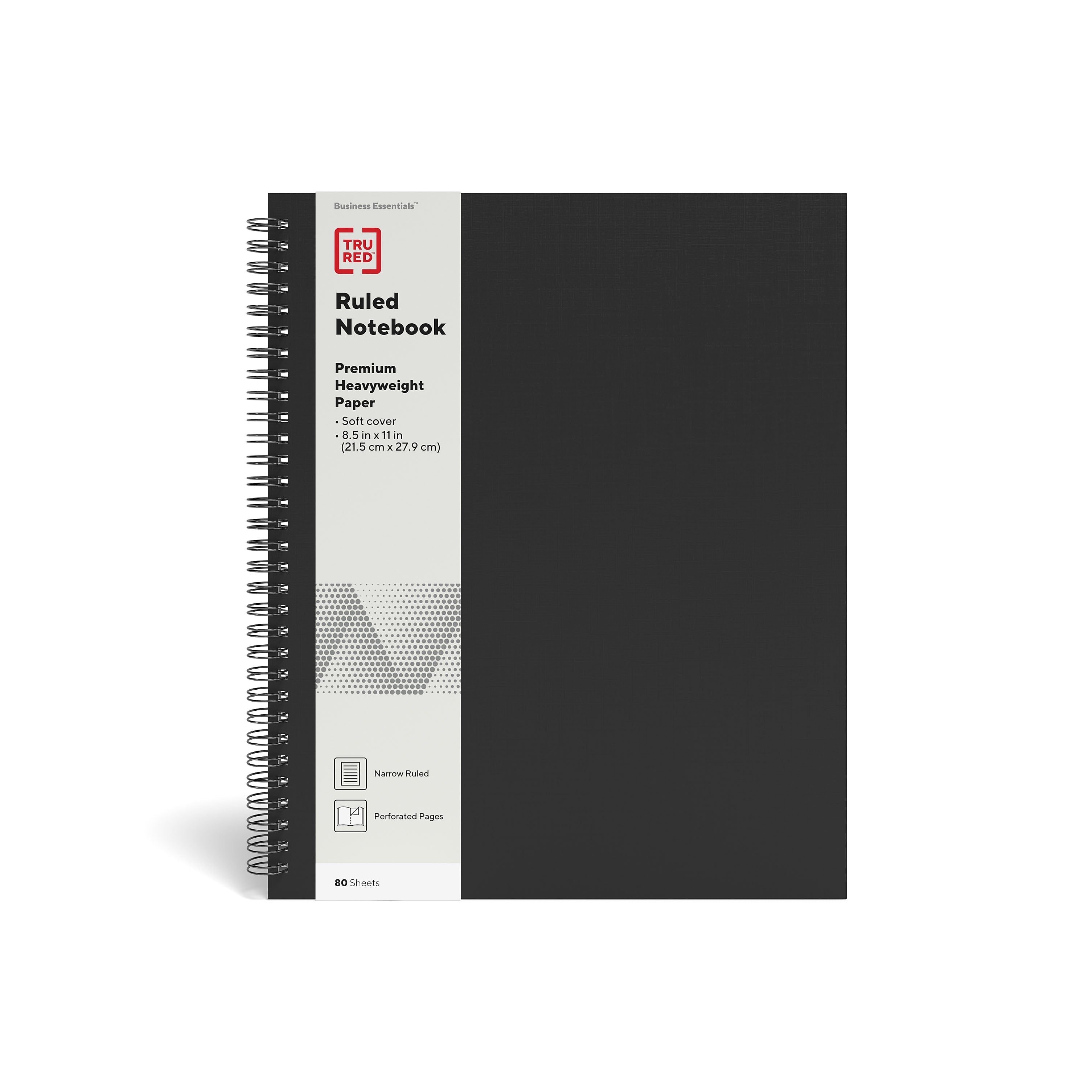 TRU RED™ Large Soft Cover Ruled Notebook, Black