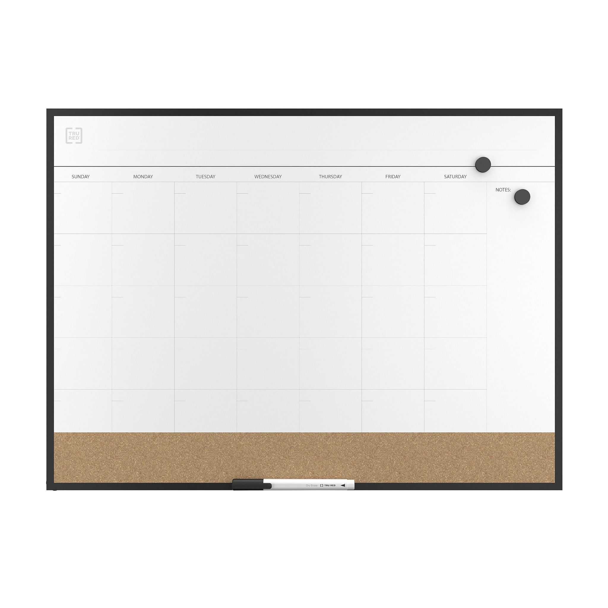 TRU RED Magnetic Steel Dry Erase Combo Board, Black Aluminum, 17